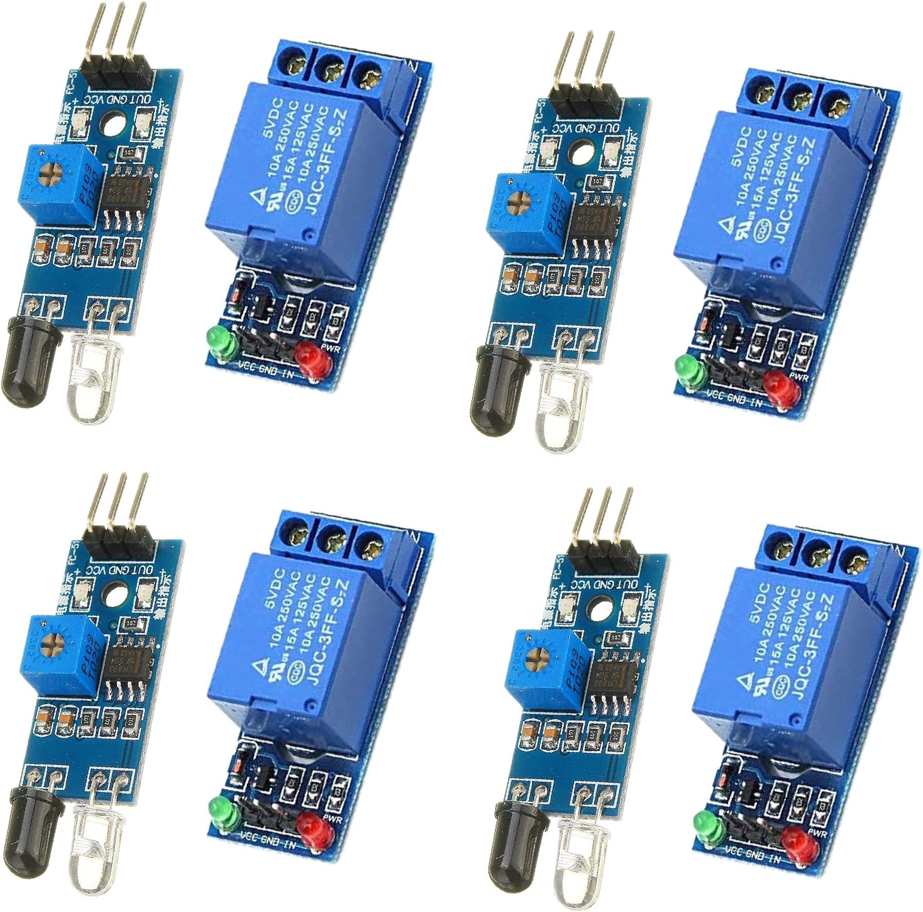 Manushre Manas Enterprises IR Proximity Sensor for Obstacle Sensing With One Channel 5V Relay Module Relay Switch with Isolation High Low Level Trigger ((Set of 4))