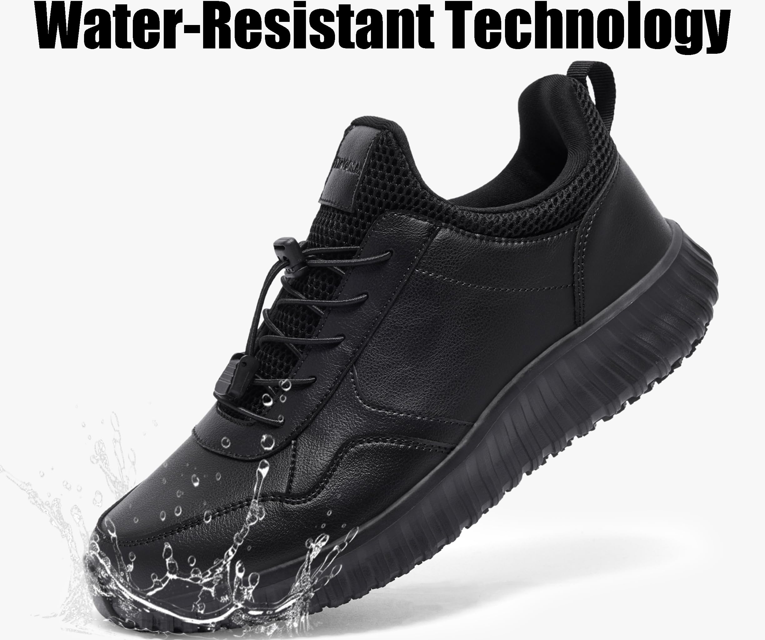 Men's Non-Slip Waterproof Lightweight Work Shoes & Restaurant or Food Service Sneakers Black
