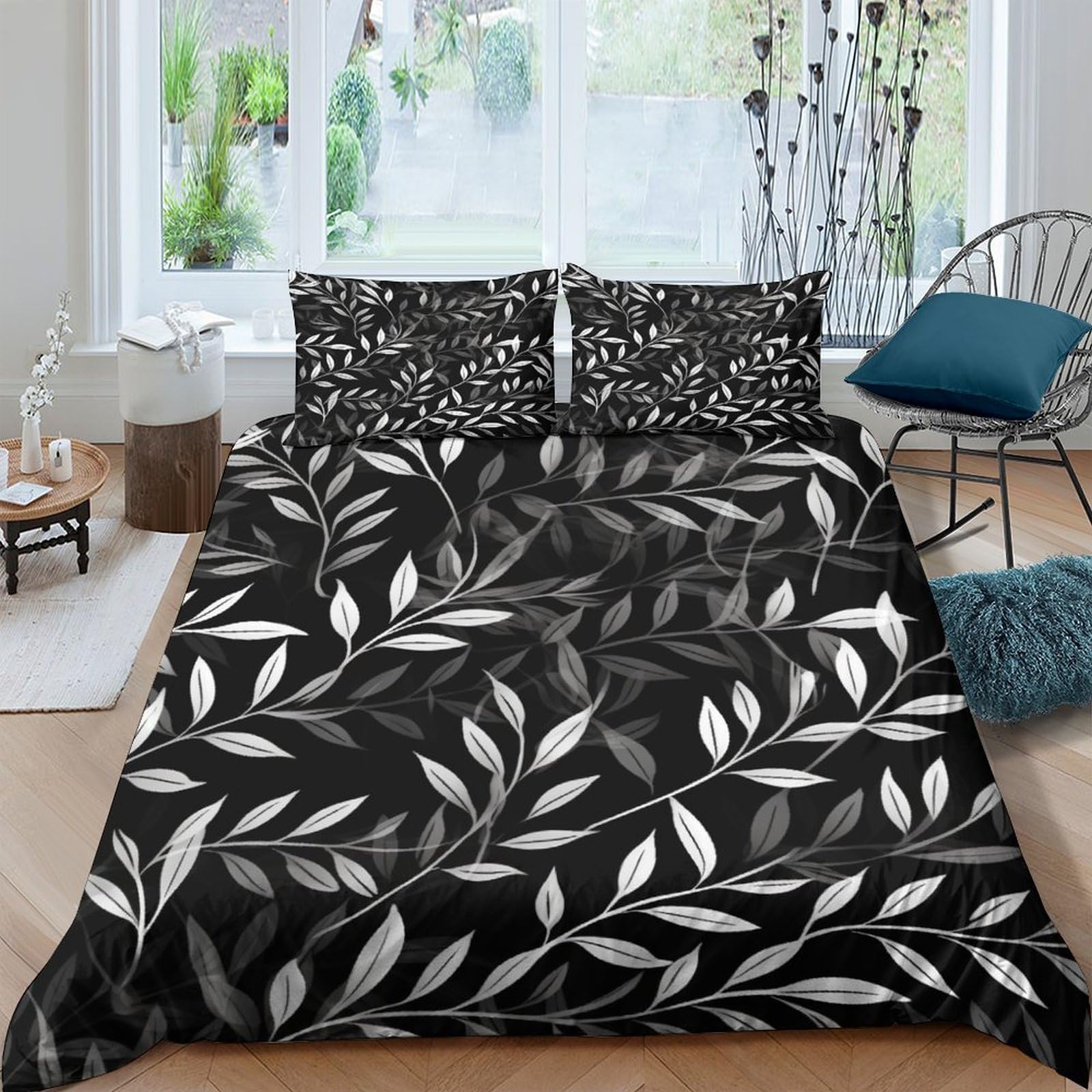 Housse de couette 3D imprimé feuilles parure de lit 220x240cm pour en finir avec les draps froissés