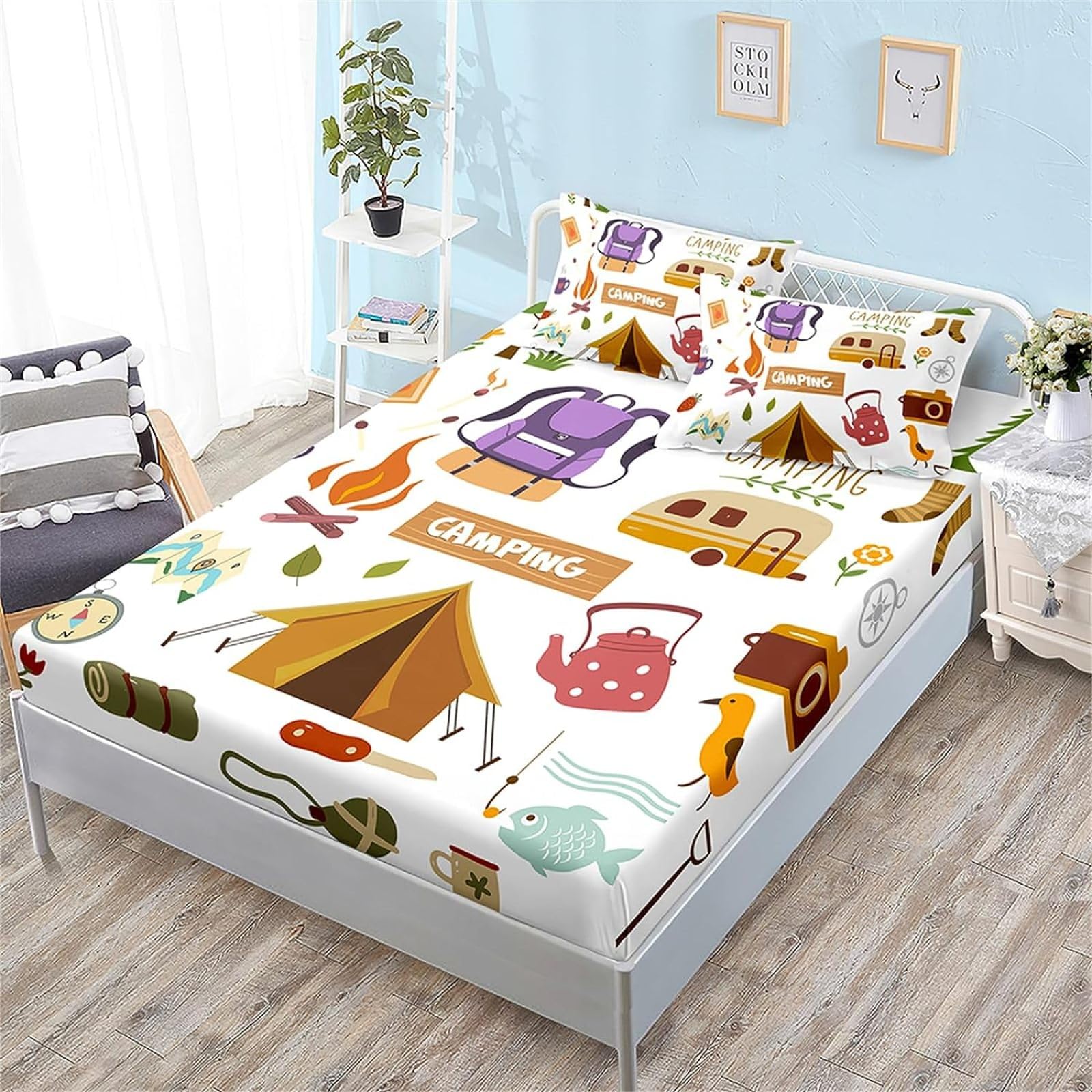 3D Camping Zelt Spannbettlaken 180x200 cm, Camping Zelt Bettlaken Set für Kinder Erwachsene, Mikrofaser Spannbetttuch