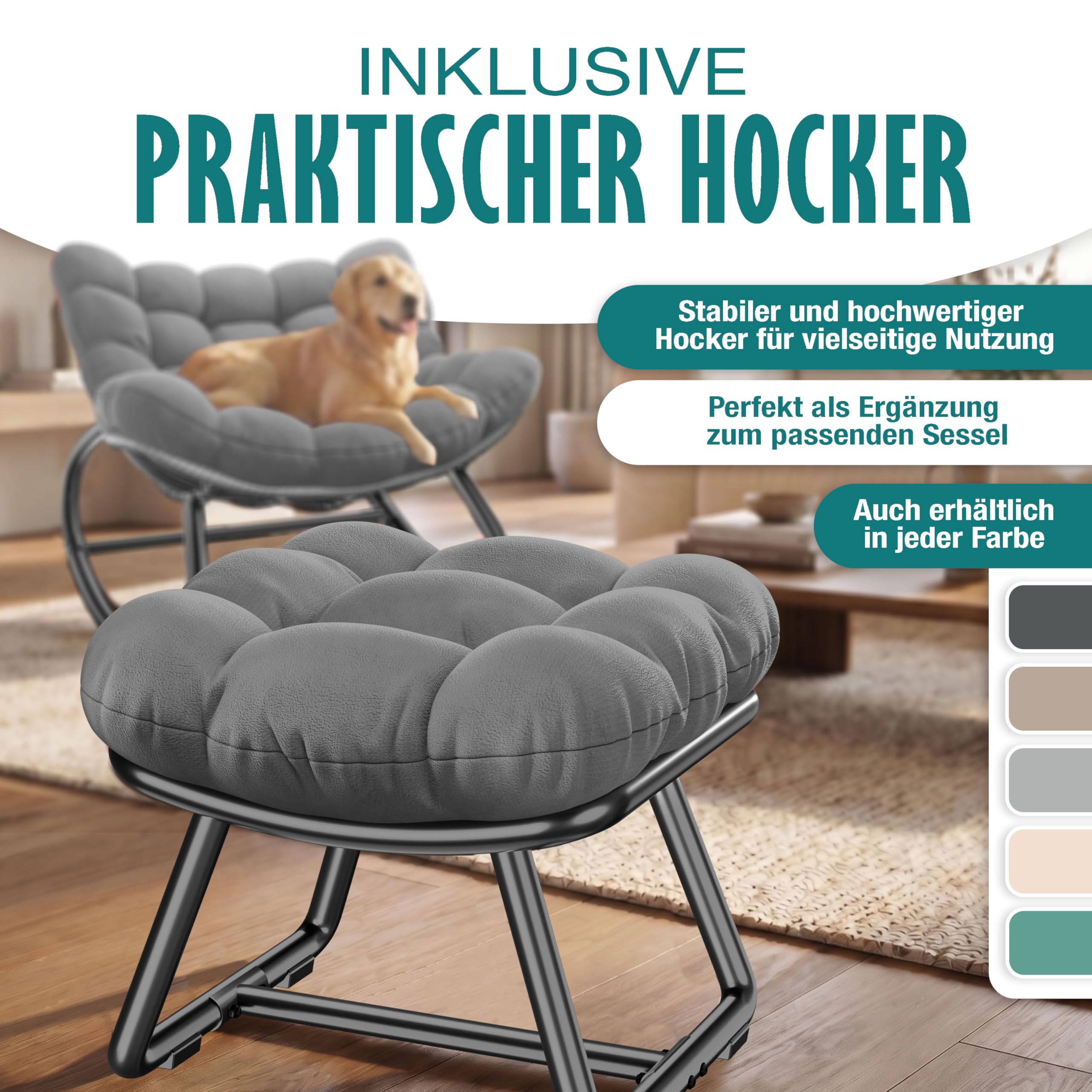 KESSER Mecedora con reposapiés para interiores y exteriores, ergonómica, carga máxima de 120 kg, silla de relax, patas antideslizantes, resistente a la intemperie, ideal para balcón, jardín y salón