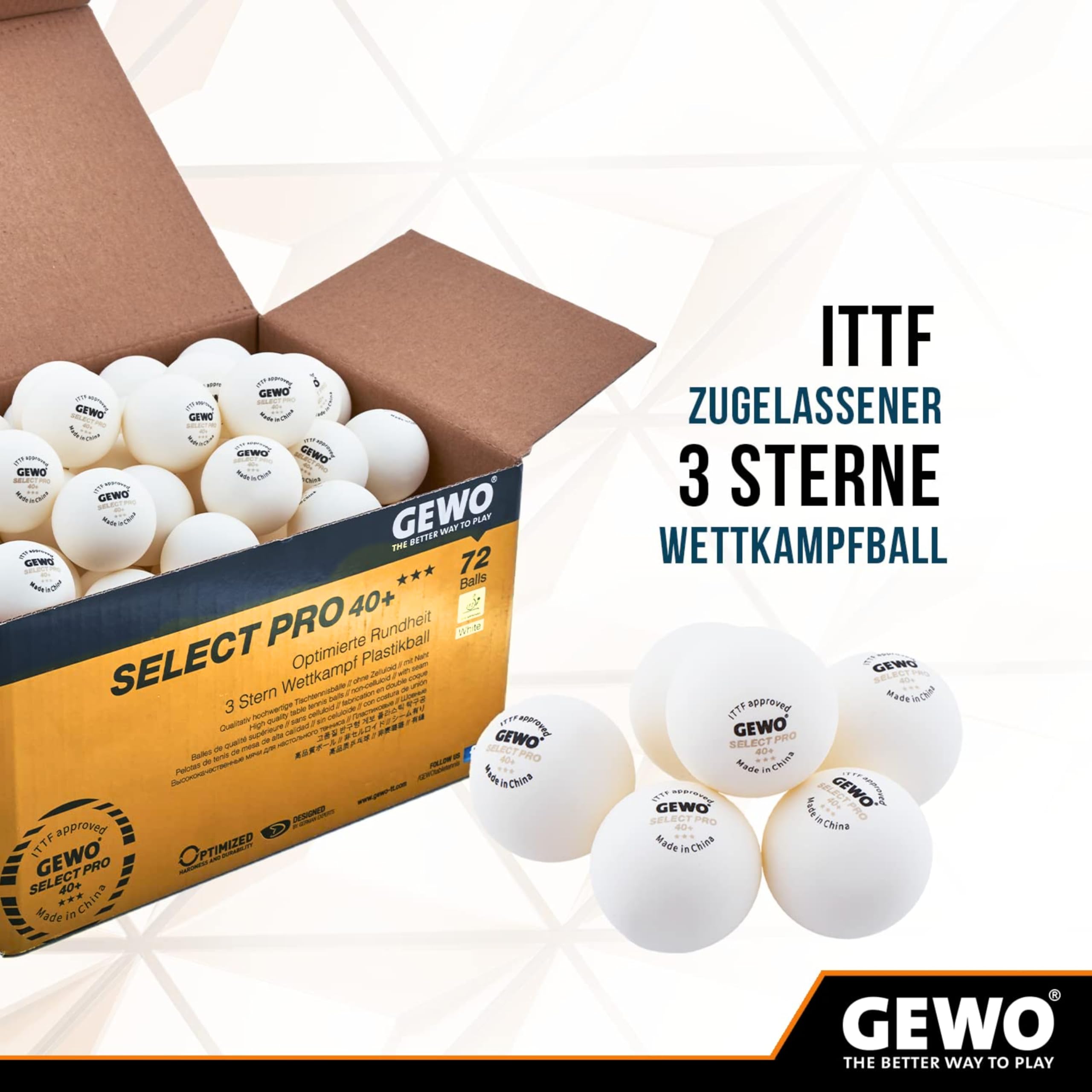 GEWO Ball Select Pro 40+ - Palla da ping pong Unisex adulto