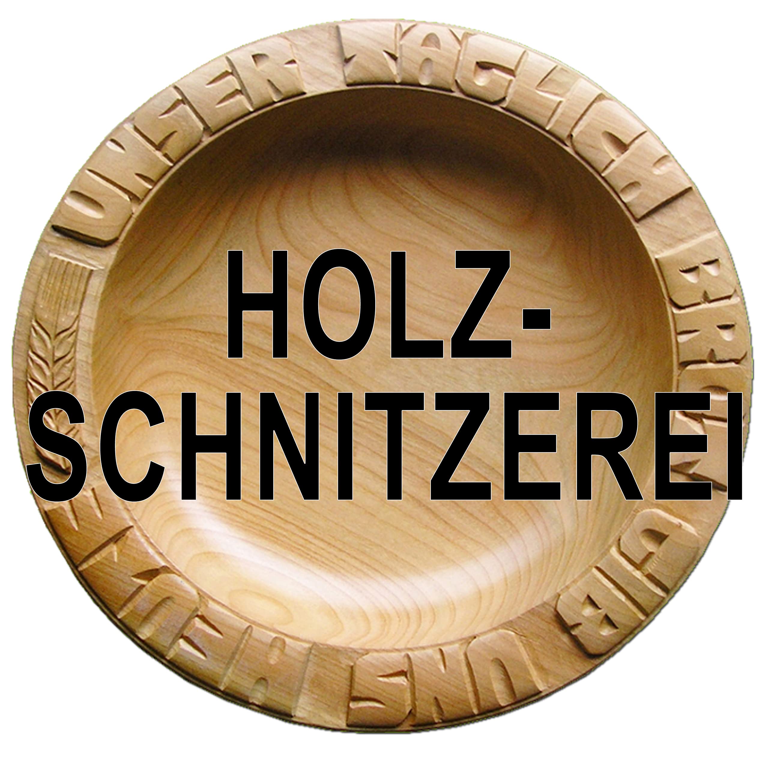 CleanPrince ca. 28-33 cm Brotteller Ahorn handgeschnitzt, UNSER TÄGLICH BROT GIB UNS HEUTE und BROTÄHRE, Holzteller Handarbeit