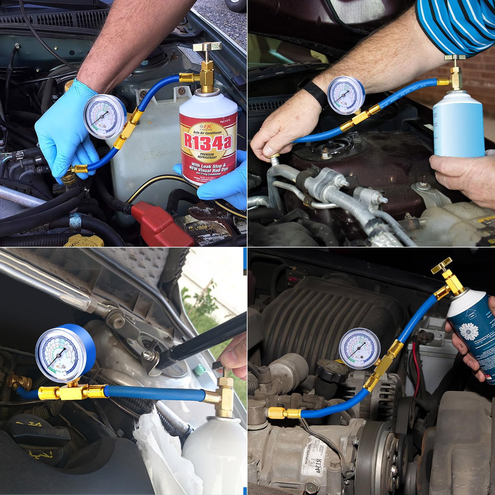 R134A R22, tubo di ricarica per aria condizionata, refrigerante per auto, tubo di riempimento con misuratore, adattatore per tubo di raffreddamento, refrigerante, set di ricarica per aria condizionata
