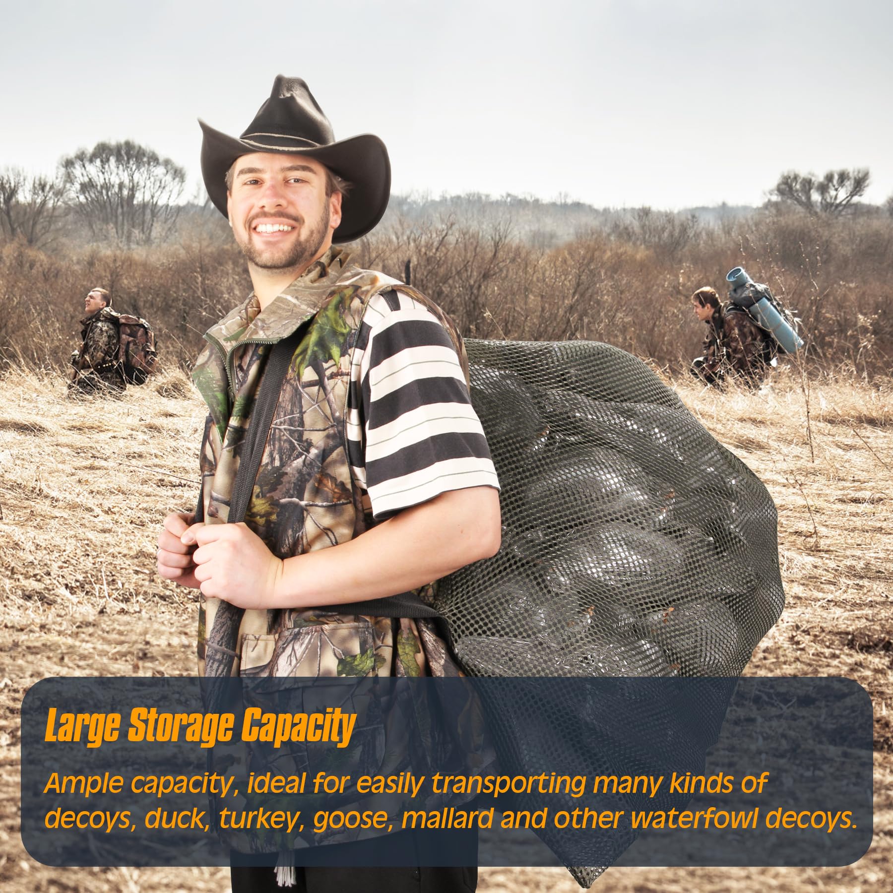 VicBre 2 Pack Mesh Decoy Bags with Shoulder Strap,Duck Decoys Backpack, Hunting Bag for Duck Goose Turkey Waterfowl Storage Green + Camo