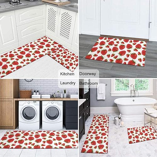 Miniatura 4 de Brilbcu Juego de 2 tapetes de cocina con diseño de vaca de fresa rosa, alfombras decorativas para cocina, de bajo perfil, de vaca, fresa, decoración