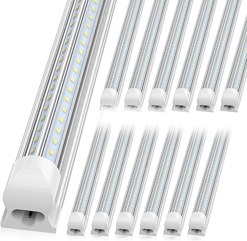 SHOPLED Luz LED de tienda de 8 pies, 72 W, 9360 lúmenes, 5000 K, luz blanca, cubierta transparente, forma de V, tubo LED T8, alto rendimiento, luces