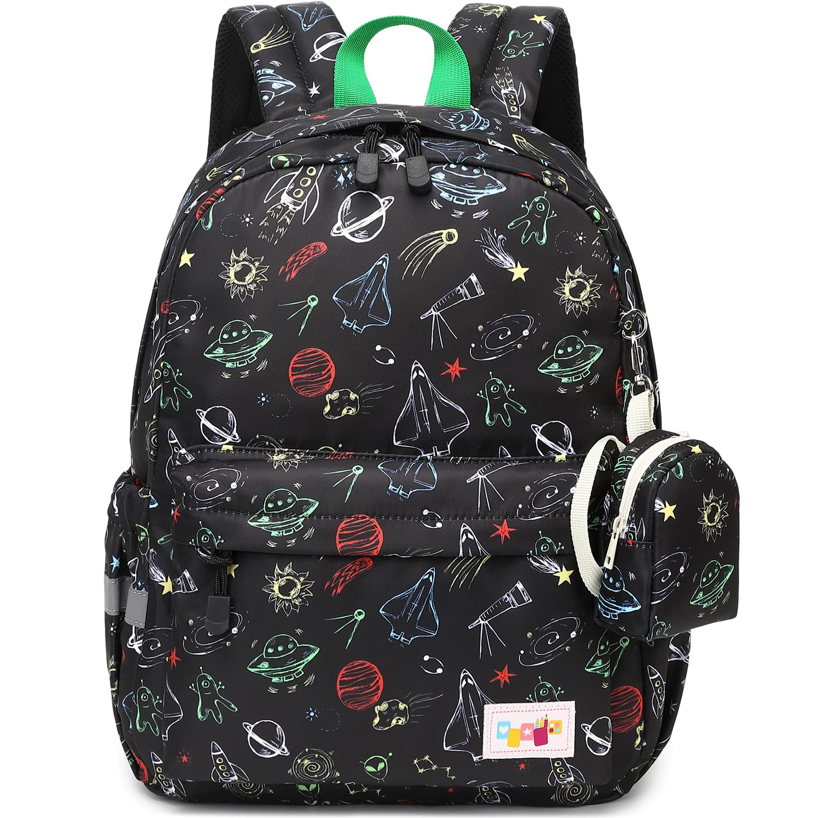 MIRLEWAIY Little Kids Backpack Preschool Kindergarten Toddler School Bag for Boys and Girls with Coin Pouch Spacecraft Pattern
