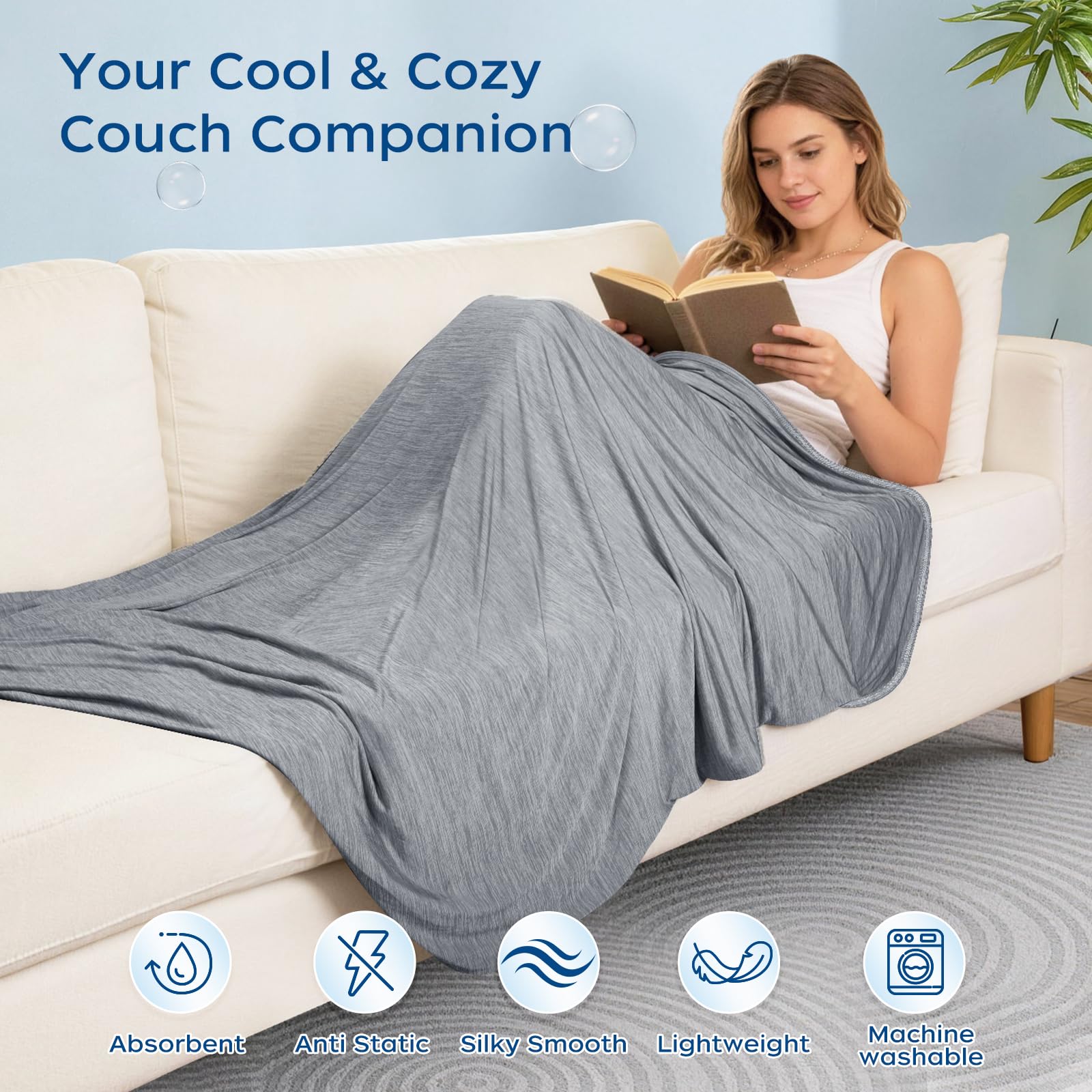 Manta refrescante para sudores nocturnos, manta fría de verano para dormir, Q-Max > 0.4, mantas ligeras y transpirables para personas que duermen con calor, niños y adultos, ideal para cama, sofá