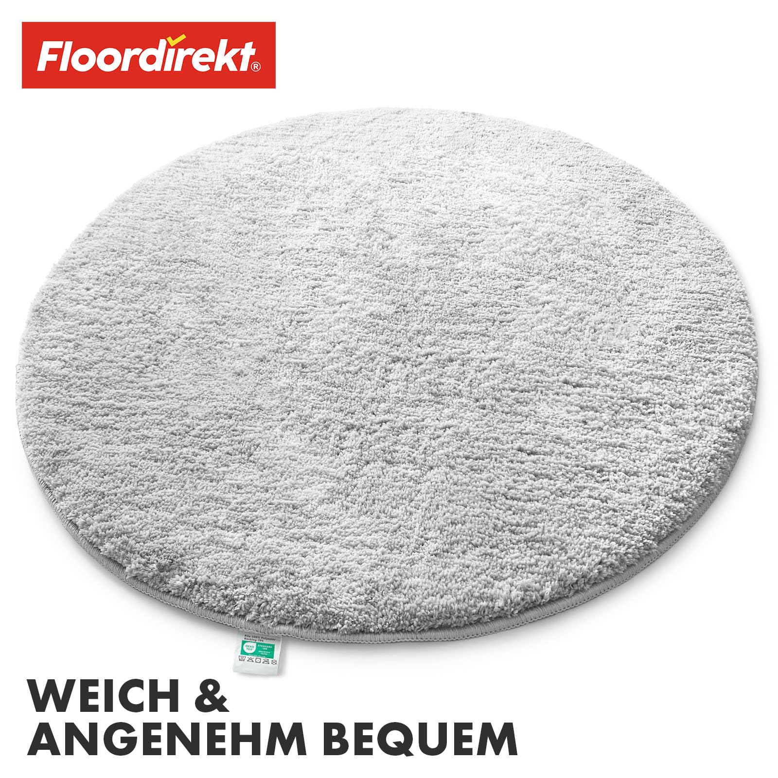 Floordirekt Badematte Sky Soft | Eckig & Rund | Badezimmerteppich | Extra flauschig | rutschfest & Schnell trocknend | Viele Farben & Größen (Rund | Ø 120 cm, Weiß)