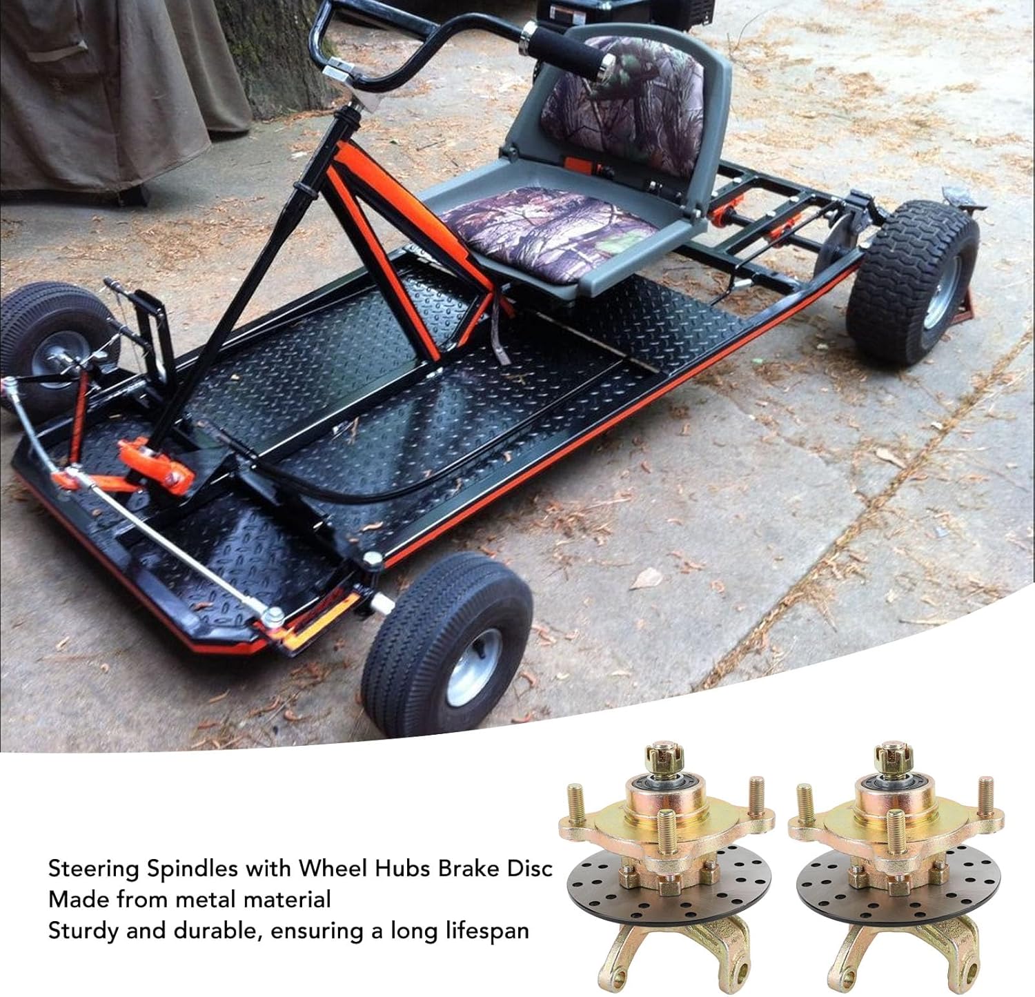 Steering Strut Knuckle Spindles with Brake Disc, Metal Steering, Complete Kit for Cart, Kart, Quad Bike