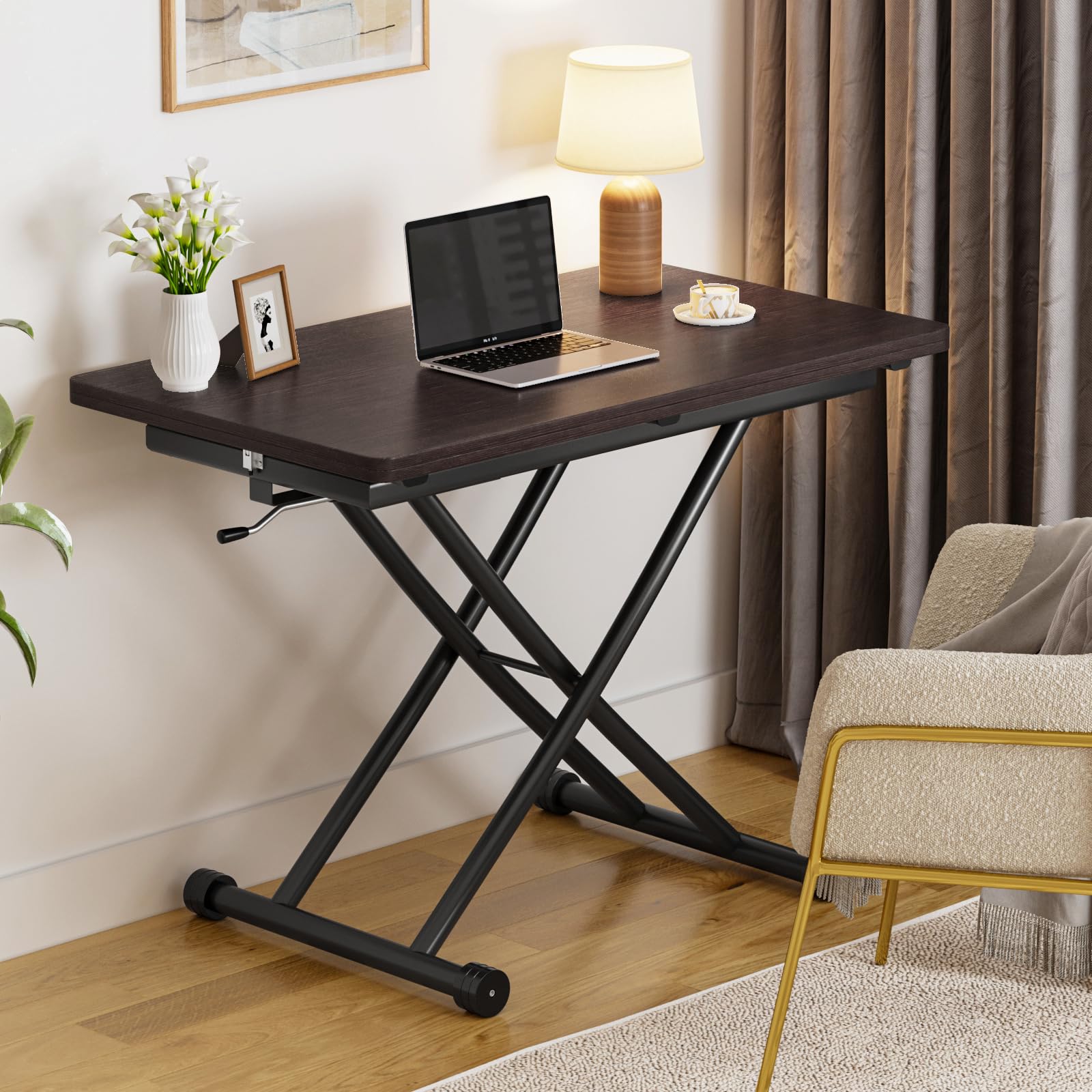 Aufklappbarer und ausziehbarer Tisch, funktionaler Couchtisch für die Küche, Schwarznuss-Esstisch für Wohnzimmer und Salon, Schreibtisch, geeignet für kleine Esszimmer, Wohnzimmer, Küche