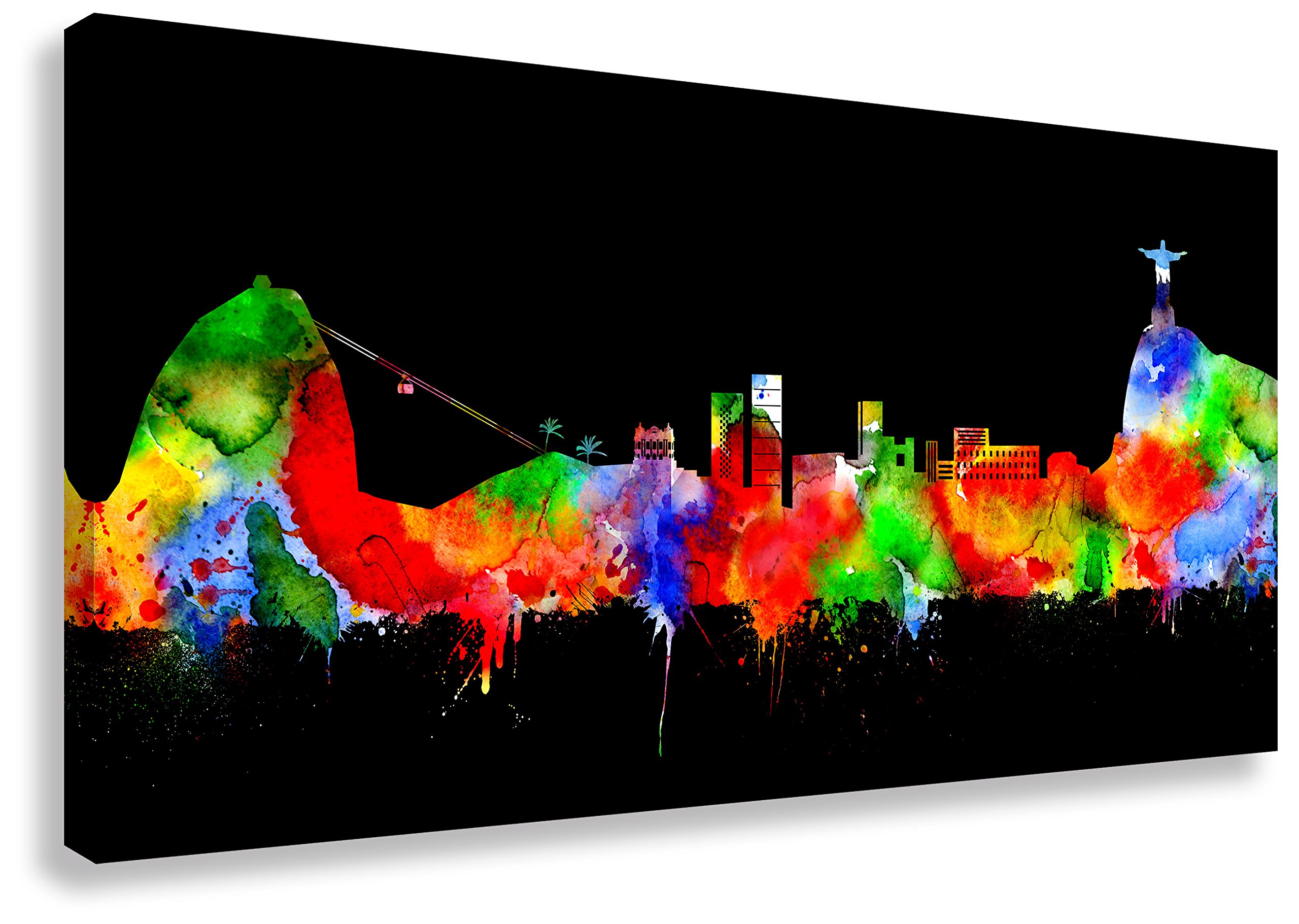 Kunstbruder Rio de Janero City Skyline Wall Picture Neon Various Sizes Art Print on Canvas 70 x 140 cm