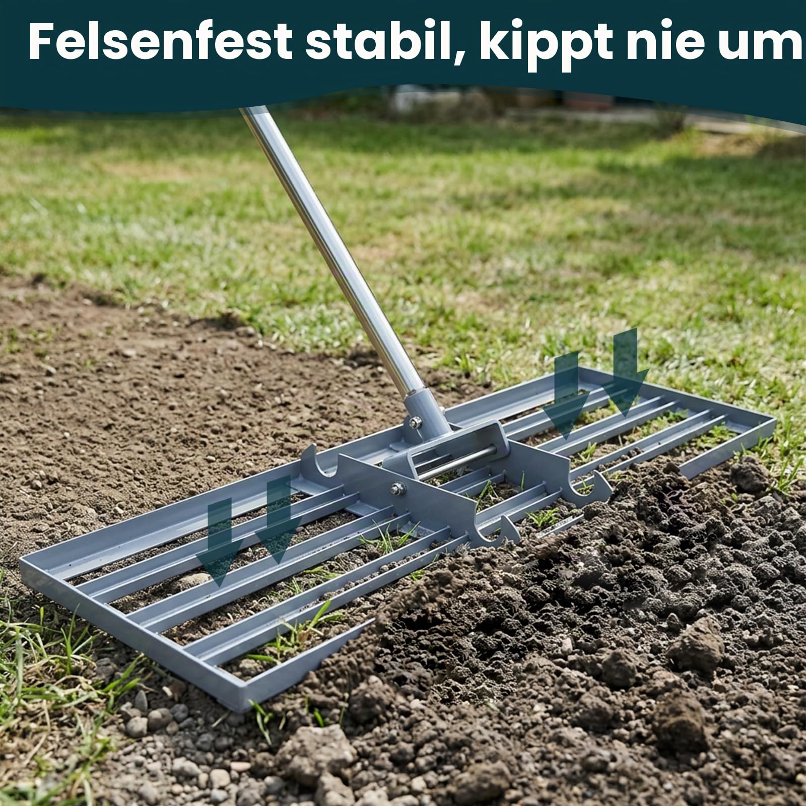 Rasen-Nivellierharke, 76,2 x 25,4 cm, professionelles Werkzeug mit Edelstahlgriff, Rechen für Rasen, robuste Landschaftsrechen für Hinterhof, Garten, Golfplatz, Bauernhof, Weide
