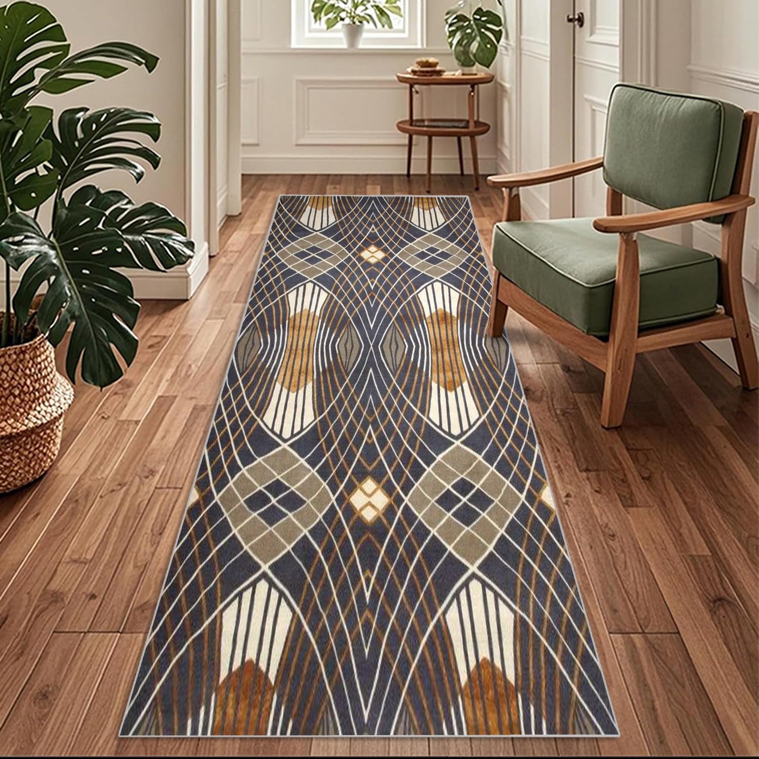 Siunwdiy Brown Carpet Runner Non Slip 120x280cm Washable Thin Rug for Entryway Hallway, Non Shedding Kitchen Runner Mat for Laundry Room Corridor Bedroom