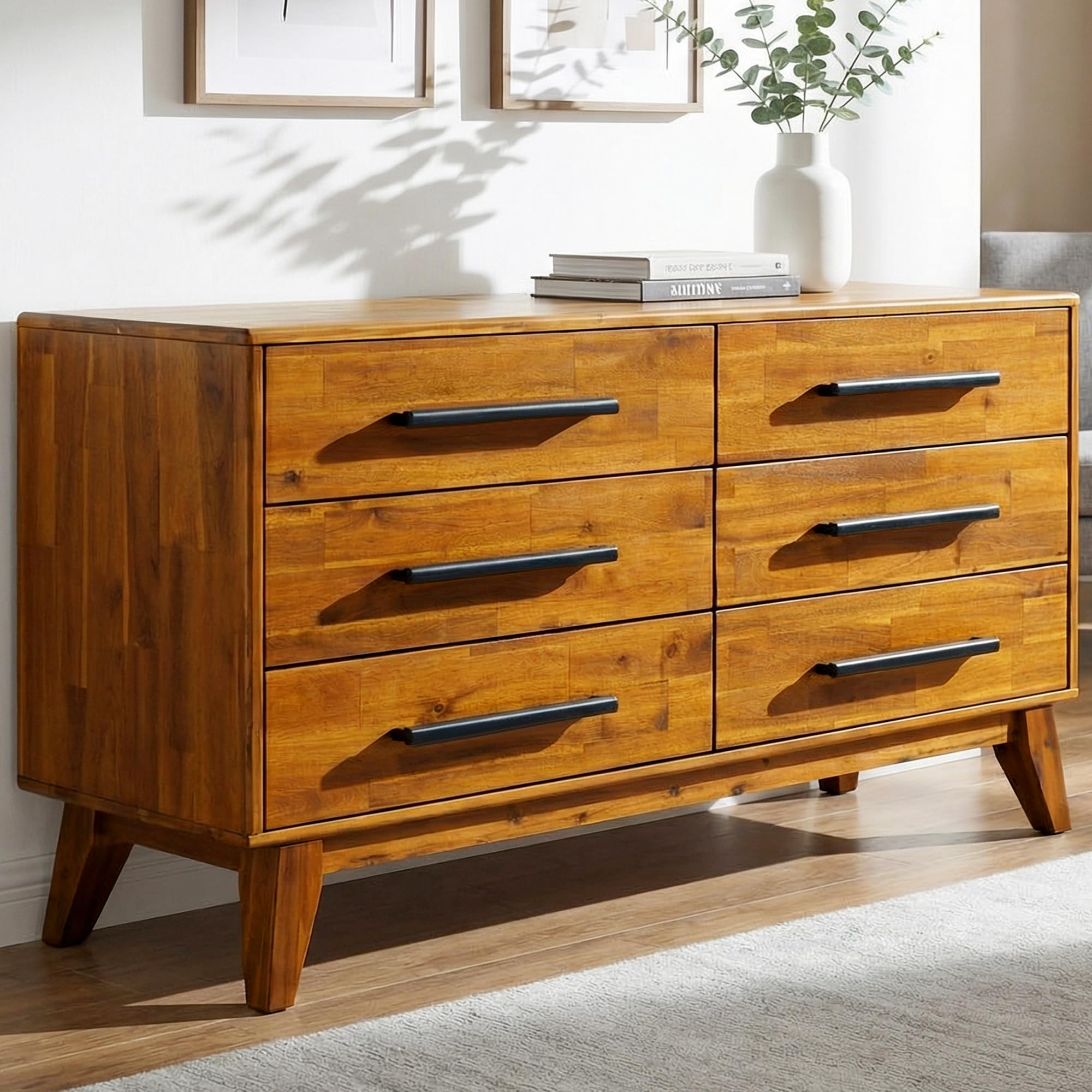 Amazon.com: Acacia Legacy Dresser for Bedroom with 6 Drawers, Solid Wood  Double Dresser for Bedroom, Living Room, Hallway, Caramel : Home & Kitchen