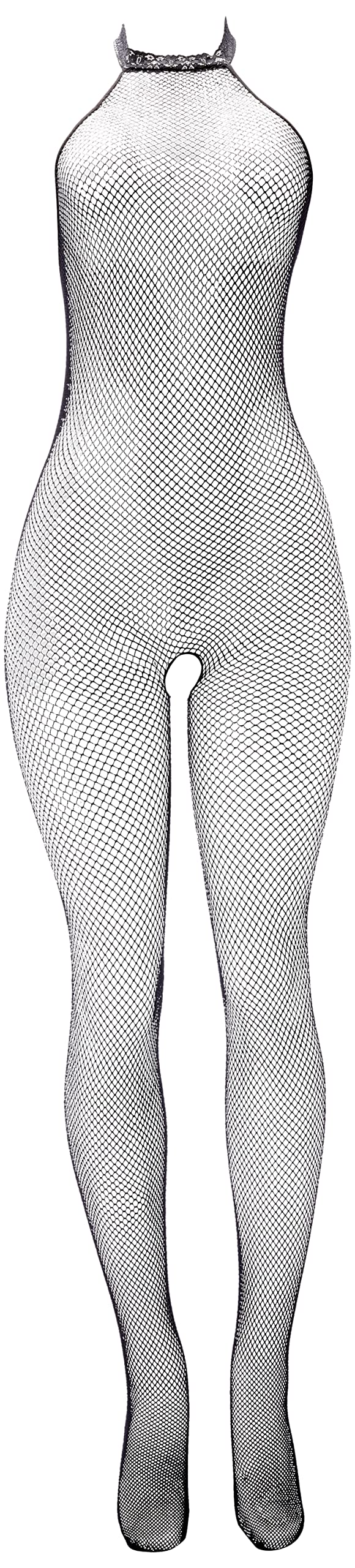 Leg Avenue Women's 1-Piece Fishnet Halter Bodystocking, One Size, Black