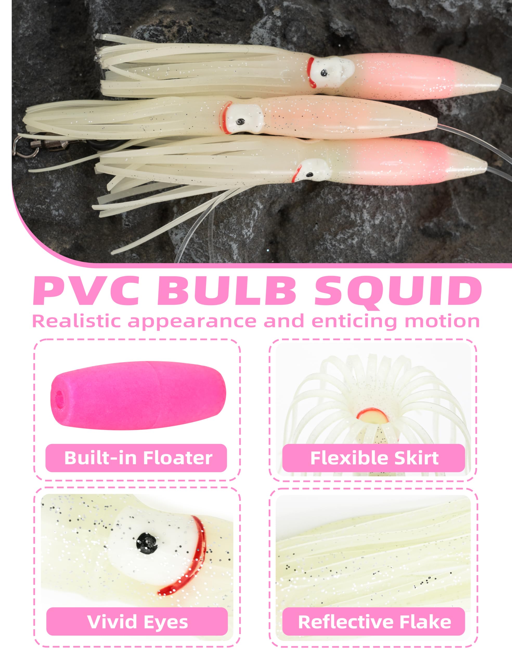 BLUEWING Fishing Daisy Chain Ultimate Big Game Bulb Squid Trolling Bird Tuna Lures Fish Teasers for Marlin Sailfish Pink/Glow