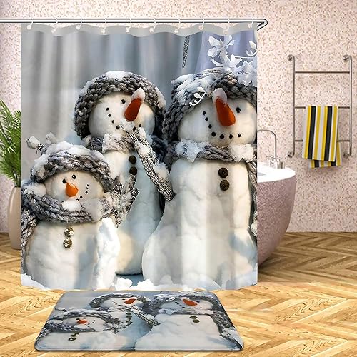 Guiqulai Juego de 2 cortinas de ducha con alfombra antideslizante, decoración de tapete de baño de Navidad, árbol de Papá Noel brillante y campana,