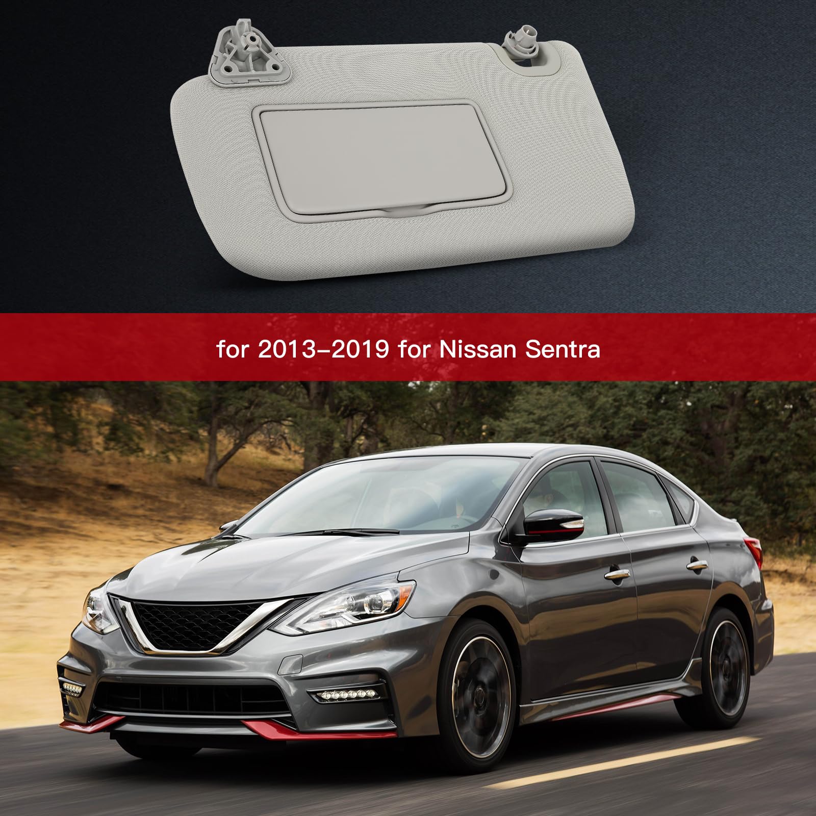 CCIYU Left Driver Side Sun Visor(Without Sunroof), Fit for 2013 2014 2015 2016 2017 2018 2019 for Nissan Sentra, Sun Visor for Car Windshield Replace 268-11645L (Gray)