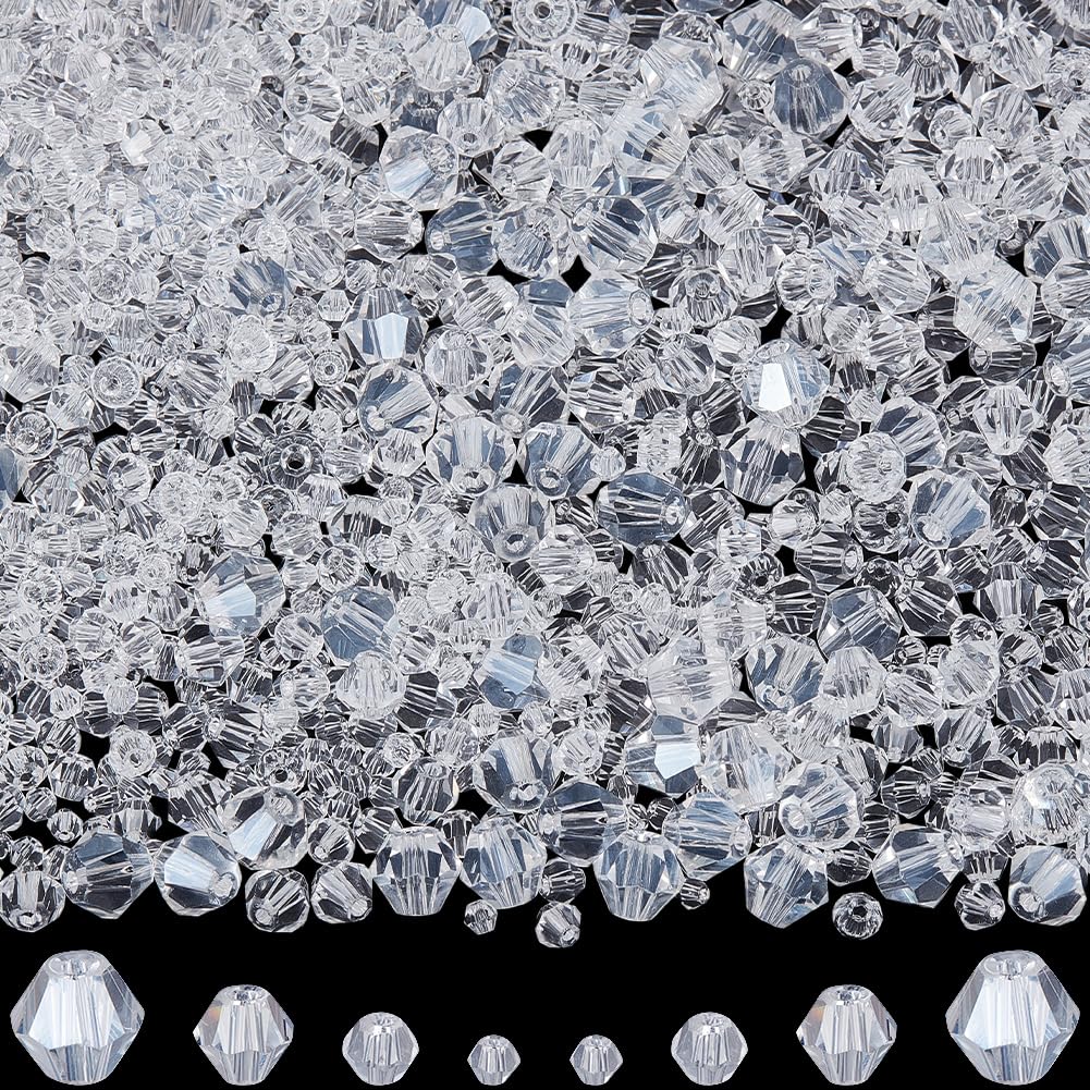 SOFPLATE 1 Box 1300Pcs Clear Crystal Glass Beads Transparent Bicone Beads Bulk 3mm 4mm 6mm 8mm Party Wholesale Faceted Glass Beads for Jewelry Making