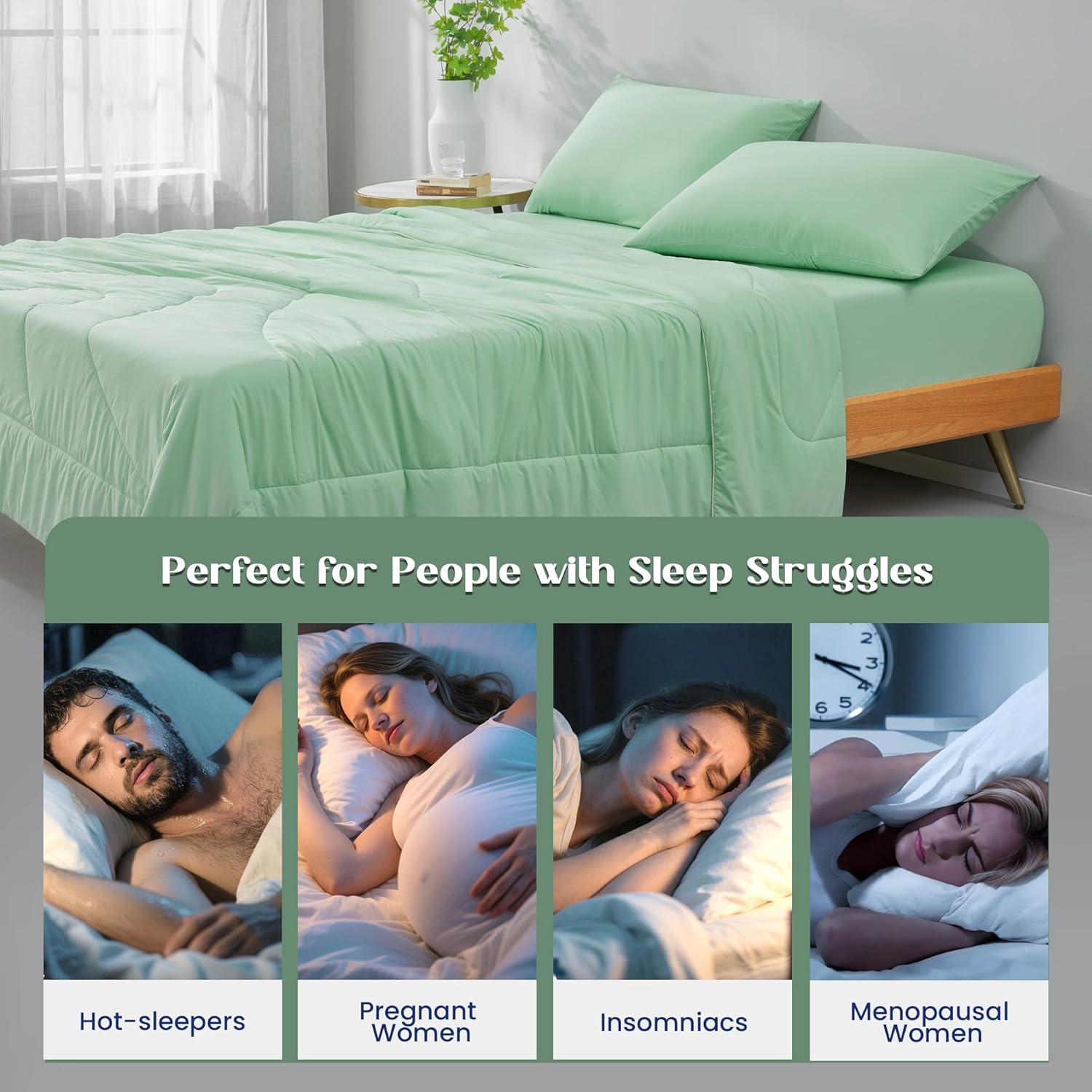 Dream Valley Outlast® King Cooling Comforter, NASA-Grade Instant Cooling Blanket for Hot Sleepers, Luxurious Comforter for All Season, Mint Macaron, 106"x90" - Image 3