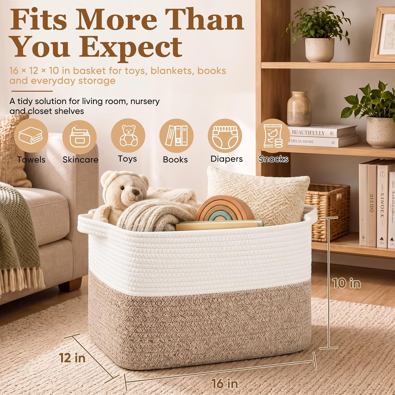 OIAHOMY 30L Woven Storage Basket for Shelves Baskets for Organizing Brown image 3