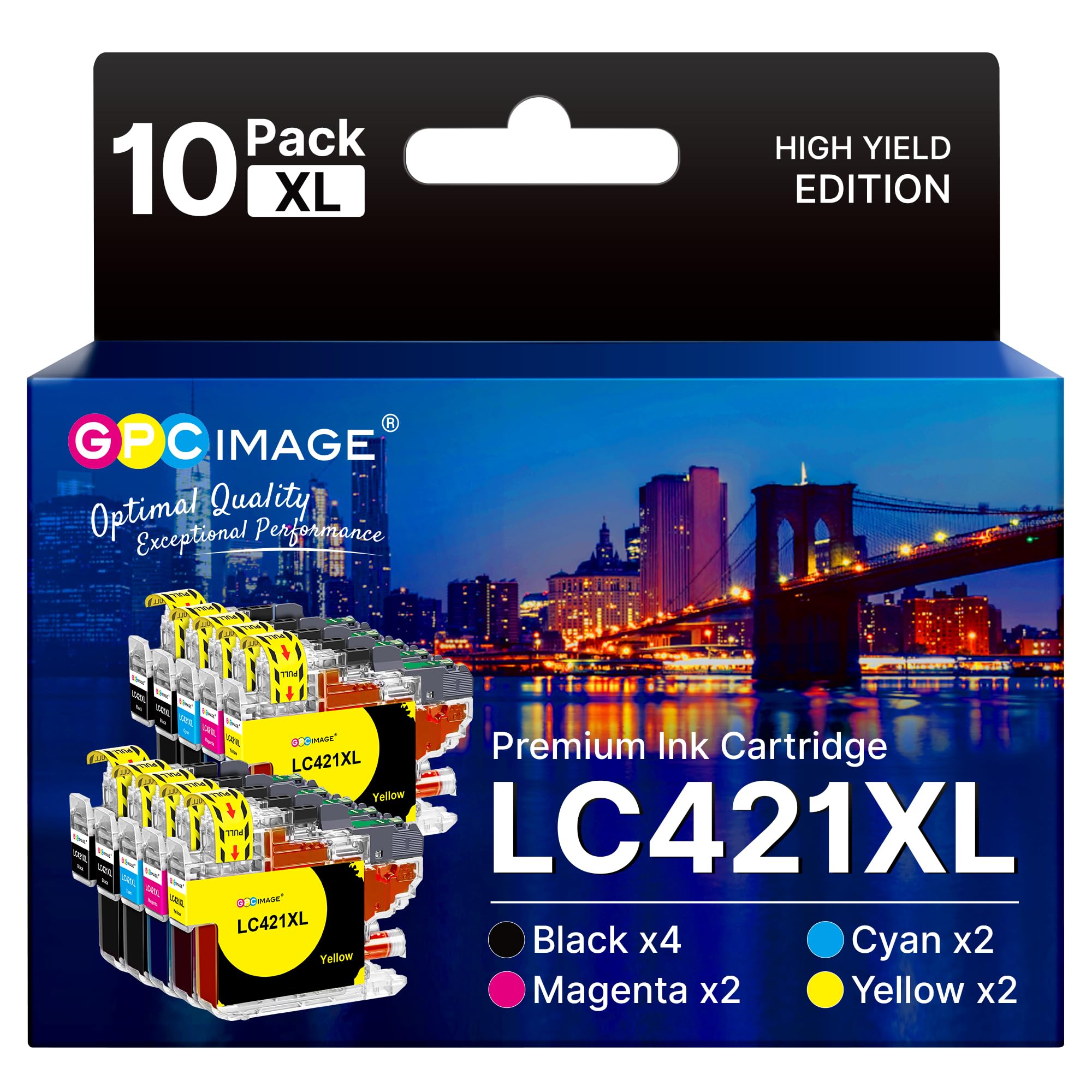 10er-Pack LC421XL Kompatible für Brother LC421 LC-421XL Druckerpatronen LC 421 LC-421 Multipack für Brother DCP-J1050DW Patronen MFC-J1010DW DCP-J1140DW DCP-J1800DW, 4 Schwarz/2Cyan/2Magenta/2Gelb