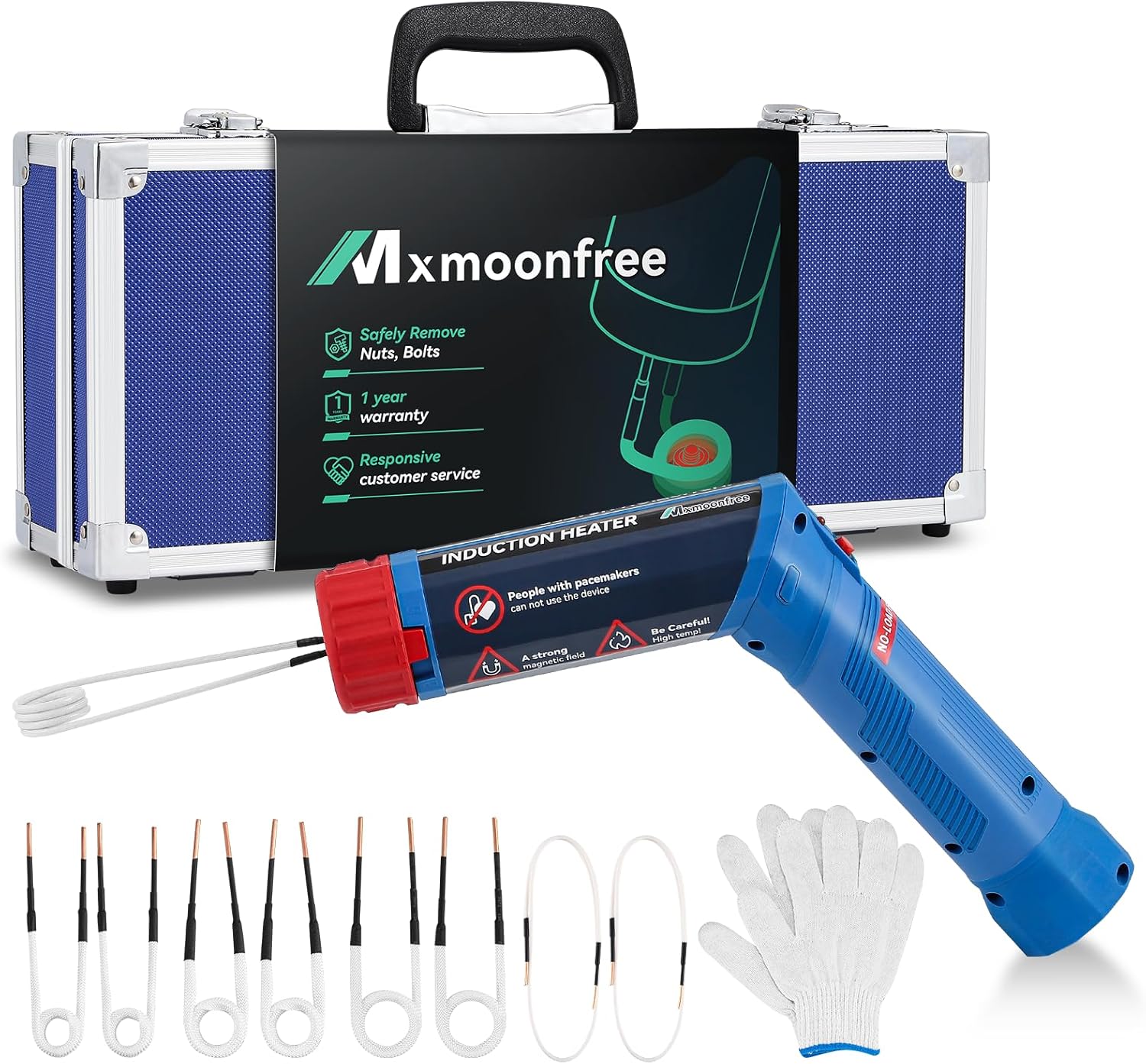 Induction Heater Bolt Removal, 1100W Induction Bolt Heater Tool with 8 Coil and Rugged Carrier Case to Safely Remove Nuts, Bolts, Bearings 110v (Blue)