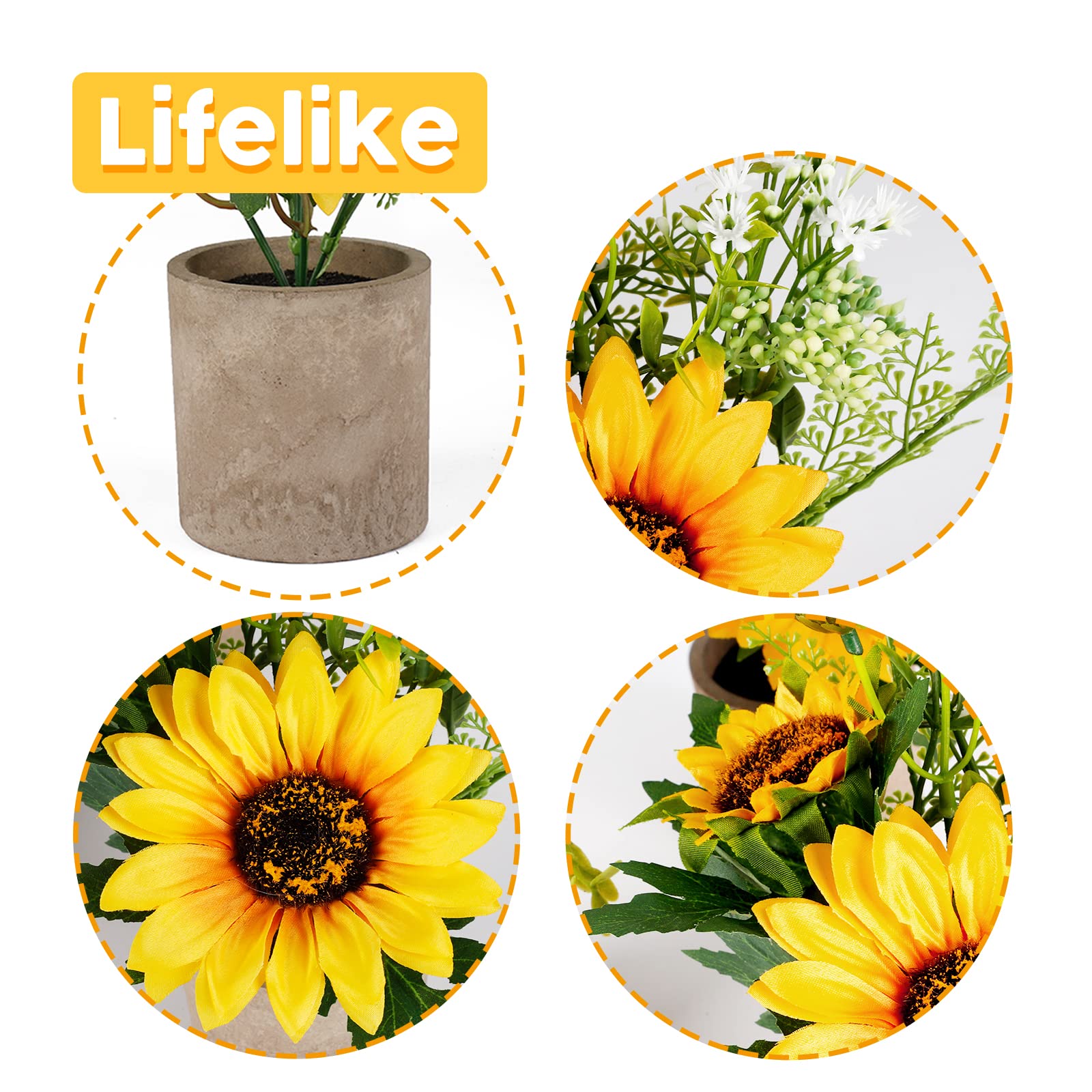 WXBOOM Artificial Sunflowers 3pcs Potted Plants Yellow Fake Flowers in Pot for Home Kitchen Bathroom Shelf Rustic Table Centerpiece Decor
