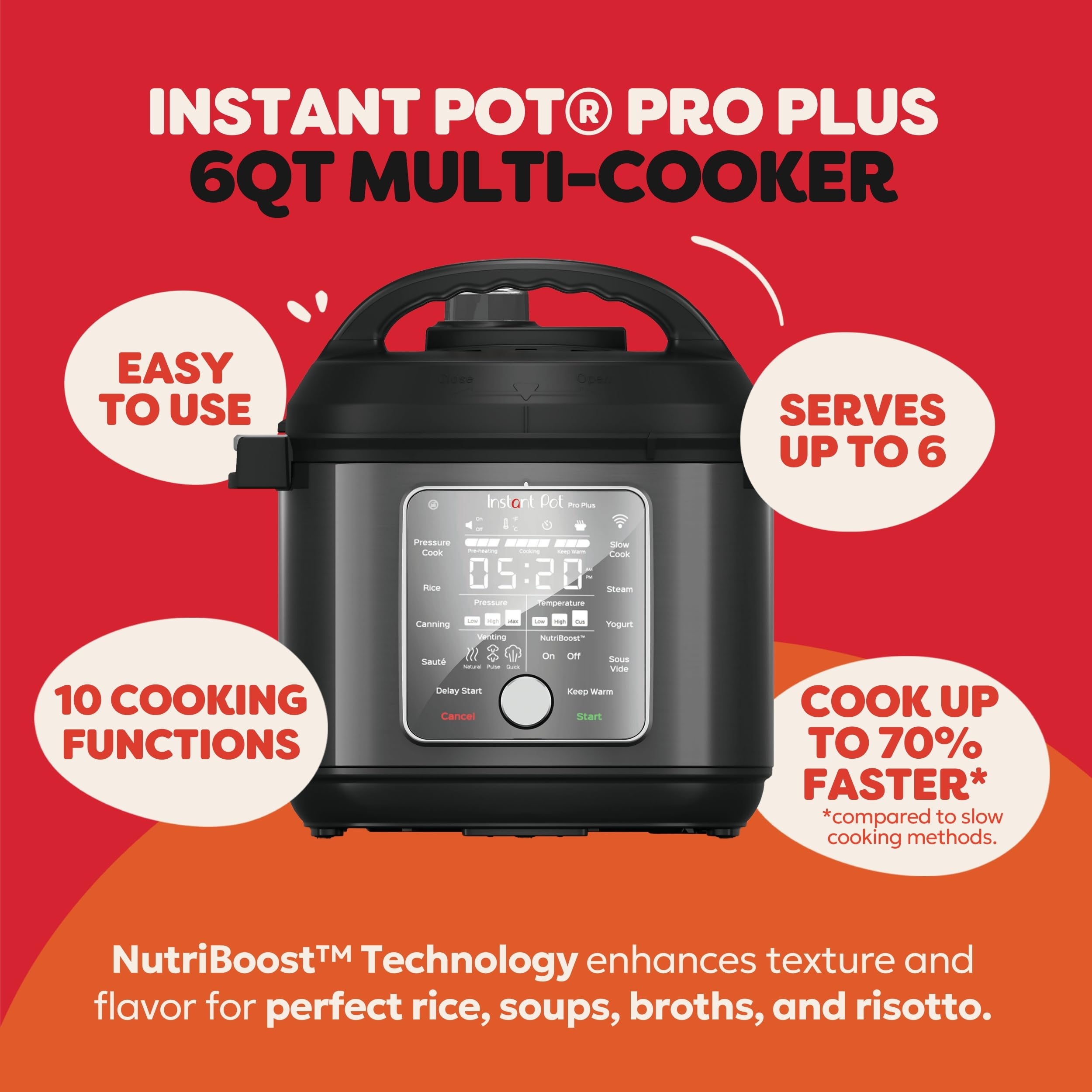 Instant Pot Pro Plus Wi-Fi Smart 10-in-1, Pressure Cooker, Slow Cooker, Rice Cooker, Steamer, Sauté Pan, Yogurt Maker, Warmer, Canning Pot, Sous Vide, Includes App with Over 800 Recipes, 6 Quart: Black