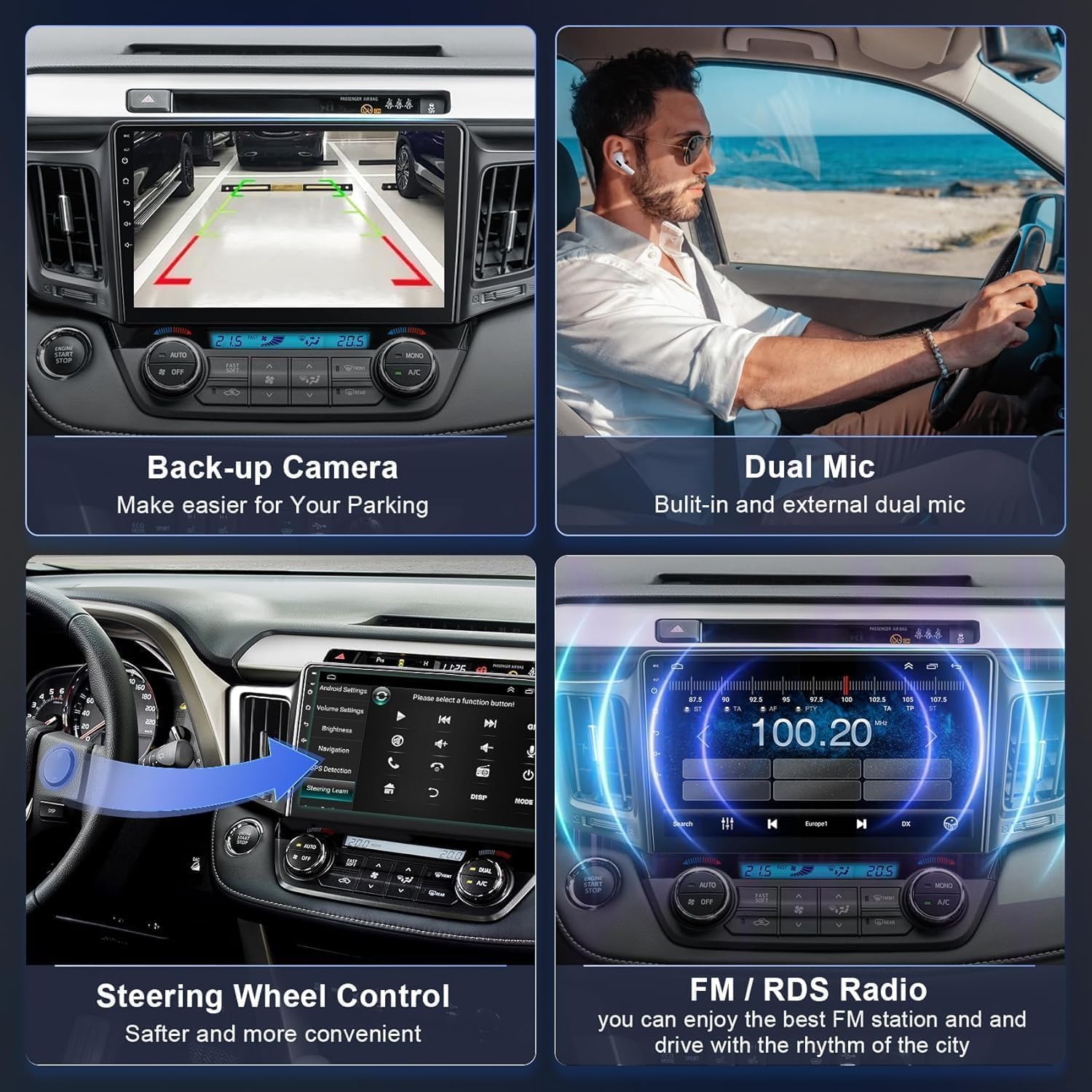 (8Core + 64GB) 10.1 Inch QLED Touch Screen Car Radio for Toyota RAV4 2013-2018 with Carplay and Android Auto,Android 15 RAV4 Stereo Support Bluetooth,WiFi,GPS,FM Radio,Backup Camera & SWC