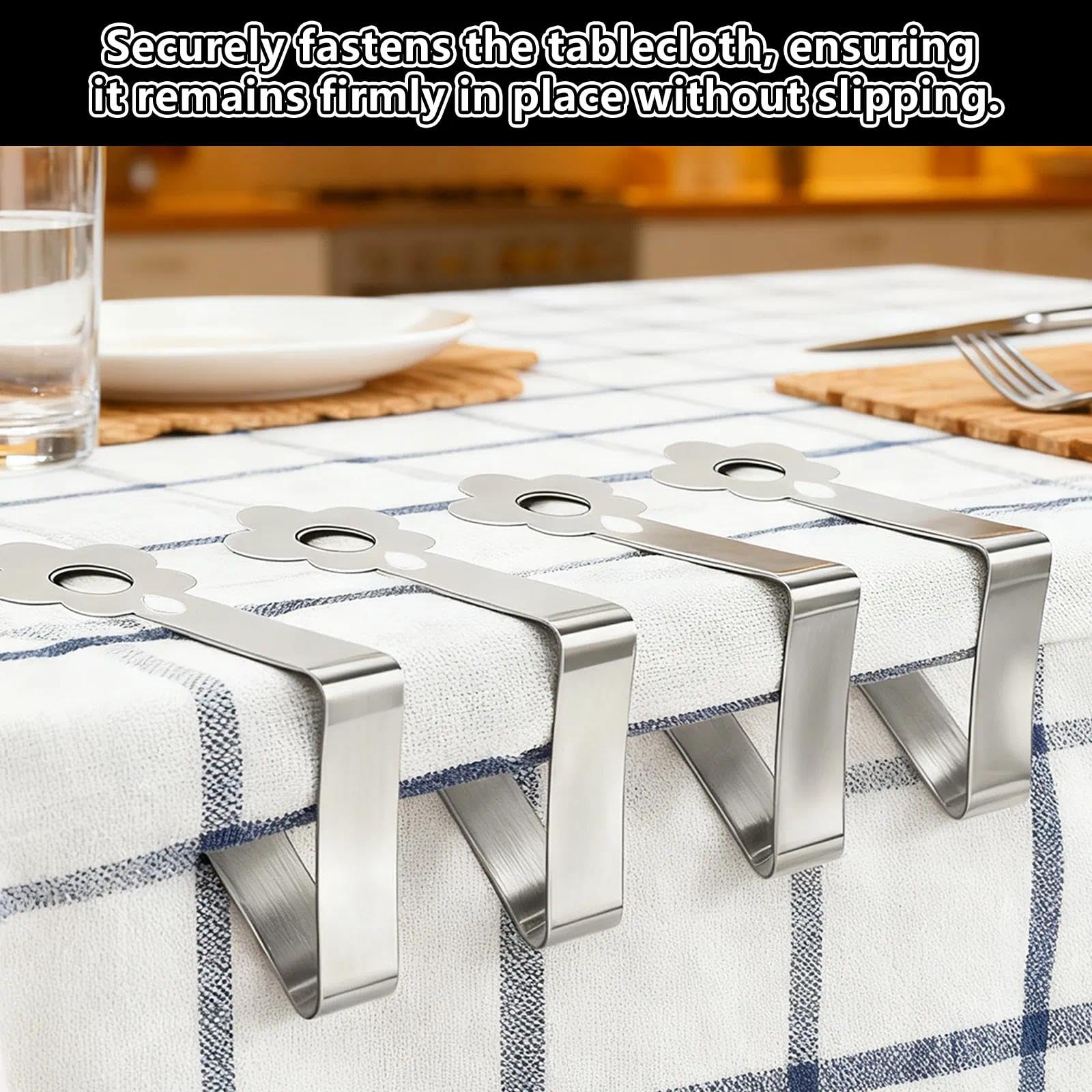 Pince pour Nappe de Table Extérieur Acier Inoxydable Design Fleuri Adjustable Fixation 2.5-3.5 cm Argent 10 Pièces