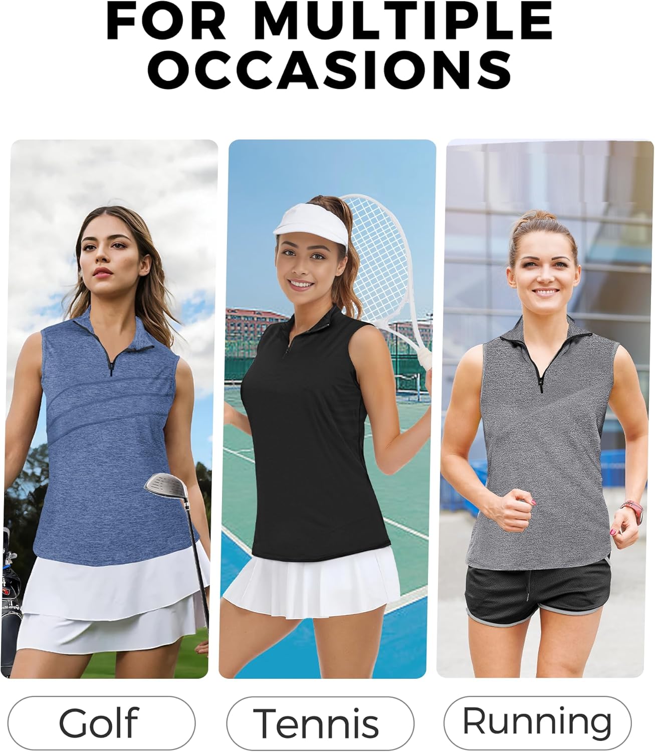 AURUZA Womens Golf Shirt, Sleeveless Polo Shirts for Women V Neck Zip Collar Athletic Workout Tennis Tank Top Summer Outfit - Image 5