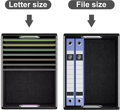 Miniatura 4 de Huolewa Caja organizadora de archivos mejorada con tapa, plegable de piel sintética para colgar carpetas de archivos con portaobjetos de plástico,