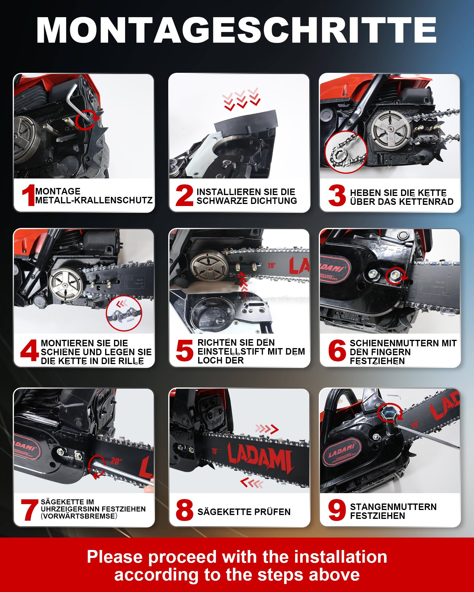 Benzin Kettensäge 58CC Profi,2-Takt-Motorsäge,3,5PS Motorkettensäge mit 20 Zoll&16 Zoll Schwert,2 Ketten,Vibrationsdämpfung,Sicherheitsschalter,Benzin-Baumpflegesäge für Holzfällen,Gartenarbeit