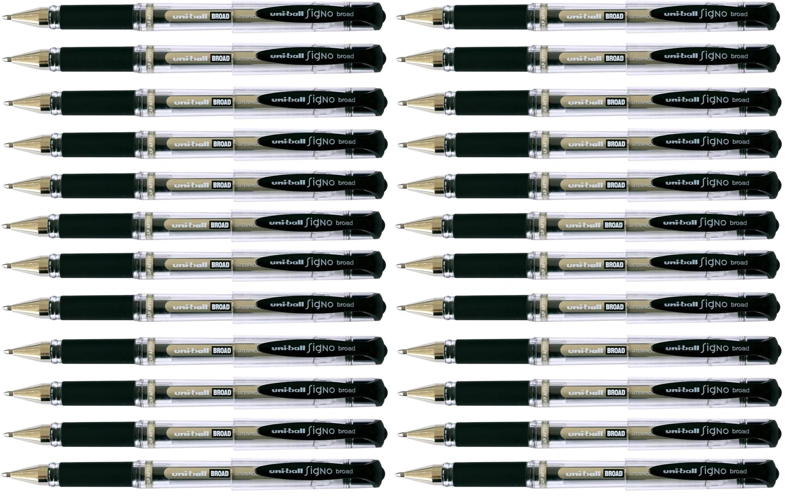 uni-ball Lot de 24 Rollers encre gel Signo Broad UM153C grip pointe large 1mm noir