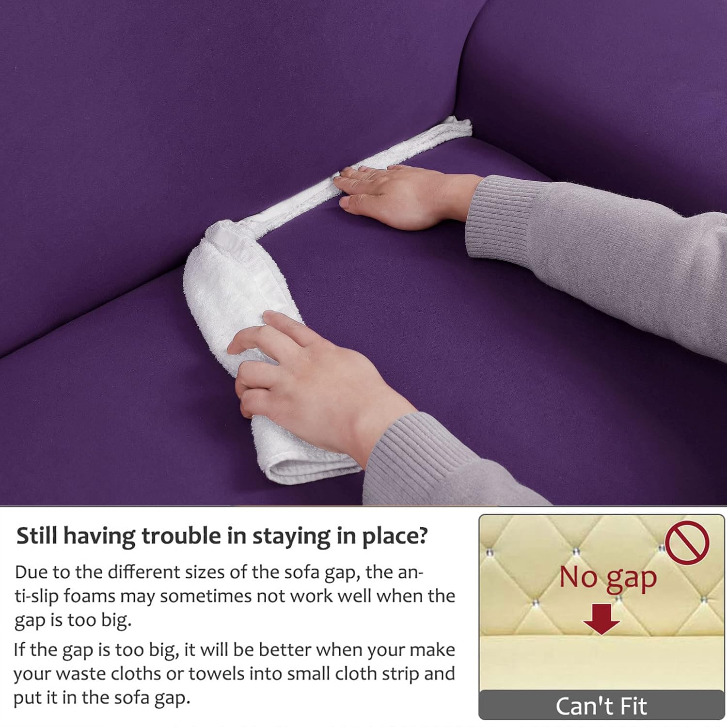 uxcell Stretch Sofa Cover Couch Covers Solid Classic for Sofas Loveseat Armchair Universal Elastic Polyester Furniture with One Pillowcase X-Large Purple