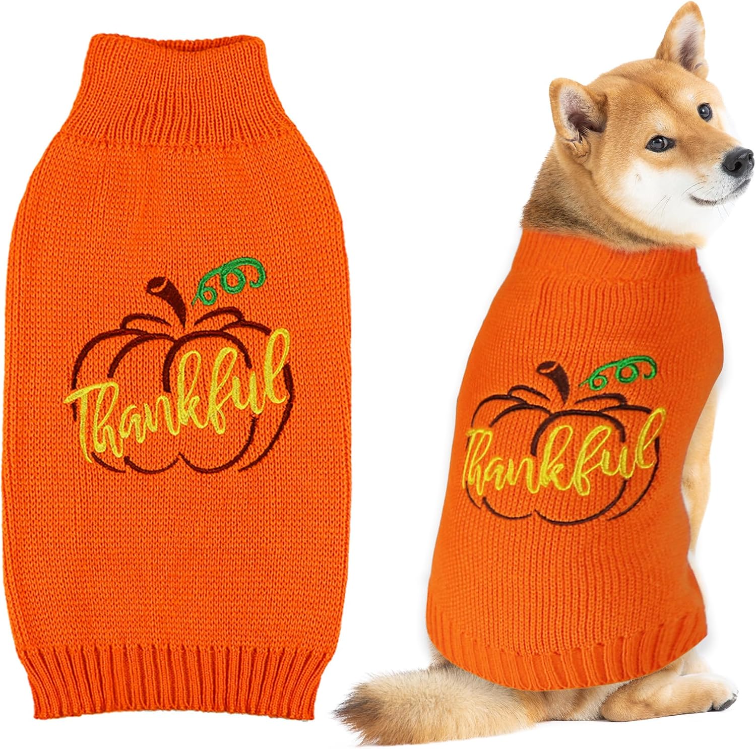 GOYOSWA Dog Thanksgiving Sweater, Knitted Thanksgiving Fall Holiday Dog Sweaters Outfit Clothes for Small Medium Large Dogs Pets (Orange, X-Large)