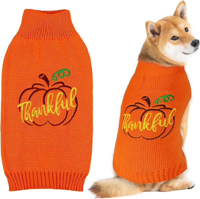 Suéter de tricô para cães com estampa de Ação de Graças GOYOSWA laranja (X-Large)