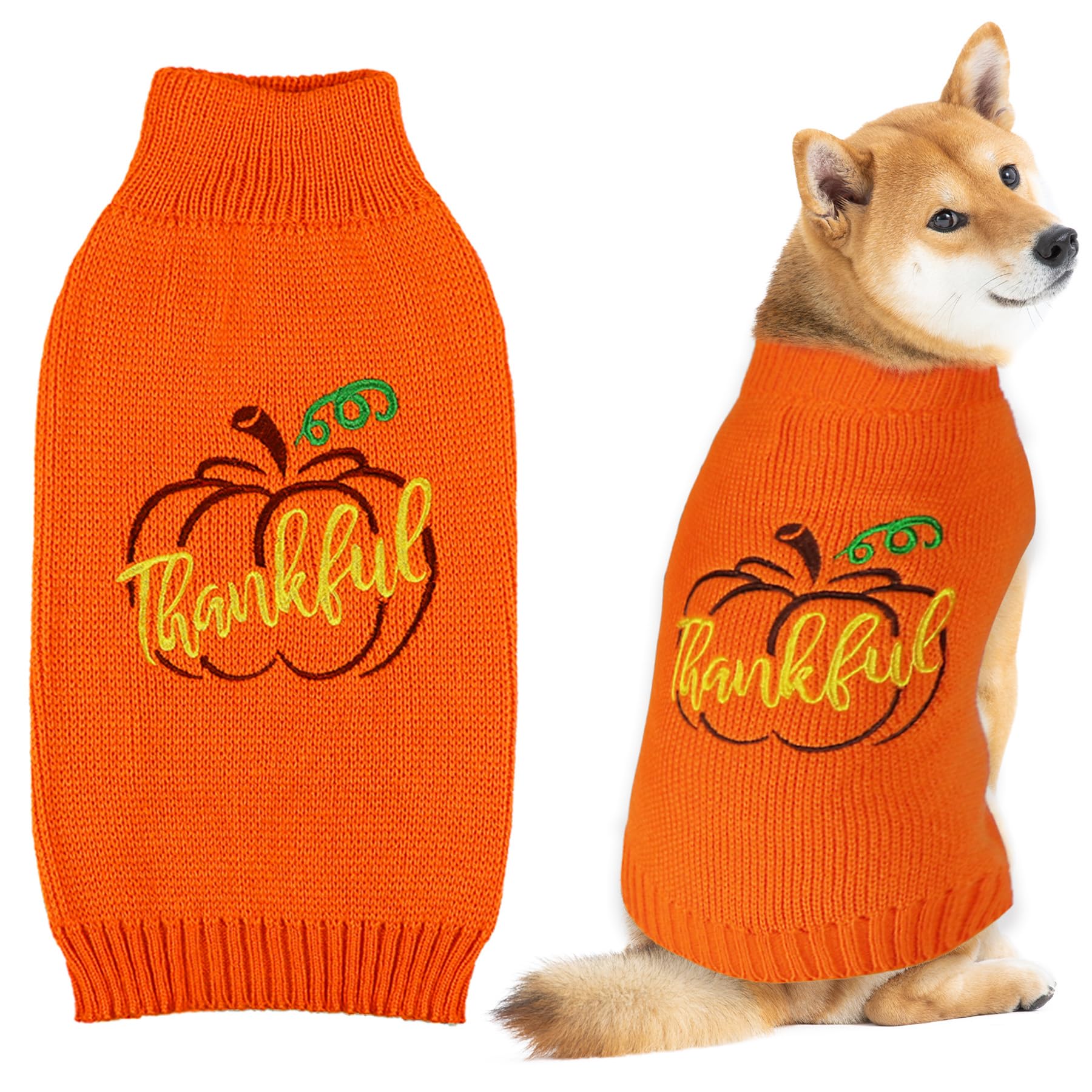 GOYOSWA Dog Thanksgiving Sweater, Knitted Thanksgiving Fall Holiday Dog Sweaters Outfit Clothes for Small Medium Large Dogs Pets (Orange, X-Large)