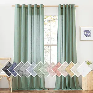 NICETOWN Linen Sheer Sliding Door Curtains 84 inch Long for Living Room, Grommet Semi Sheer Vertical Drapes Privacy with Light Filter for Home Office, W70 x L84, Olive Green, 1 Pair