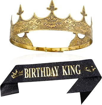 TOBATOBA Birthday Crown and Sash, Party Prom Decorations for Men