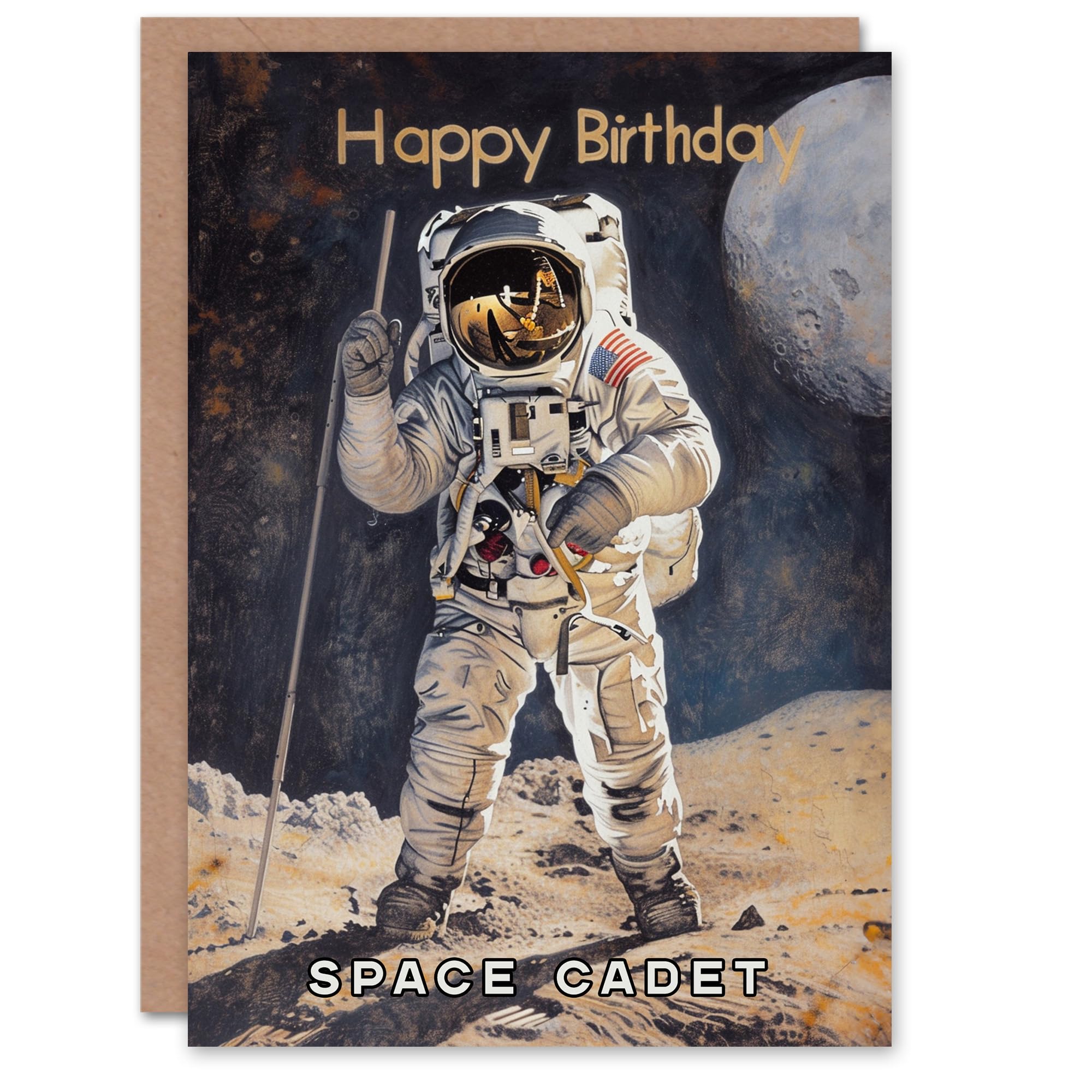 Birthday Card Space Cadet Astronaut Painting Moon Geek For Him Greeting Card