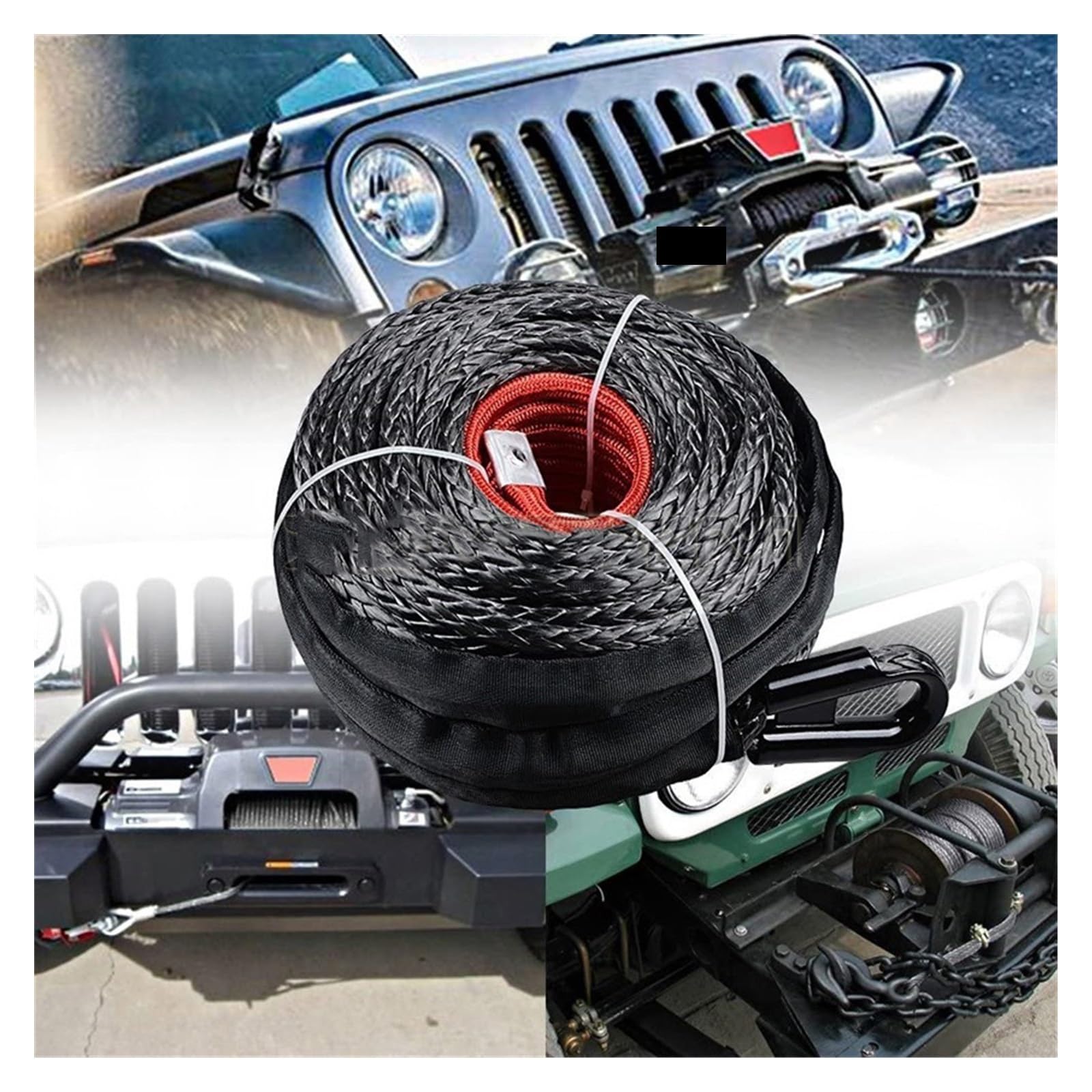 Lina wyciągarki, Lina linowa wciągarki Kabel z osłoną 9,5 mm Syntetyczna lina holownicza 29 m Sznurek konserwacyjny myjni samochodowej do ATV UTV Off-Road(9.5mm x 23M)