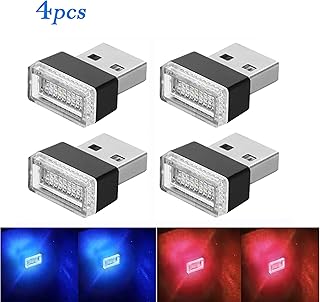 LED自働車内装USBライト USB雰囲気ランプ 4個セット LED呼吸灯車用 イルミネーション 車内照明 室内夜間ライト(赤/青)