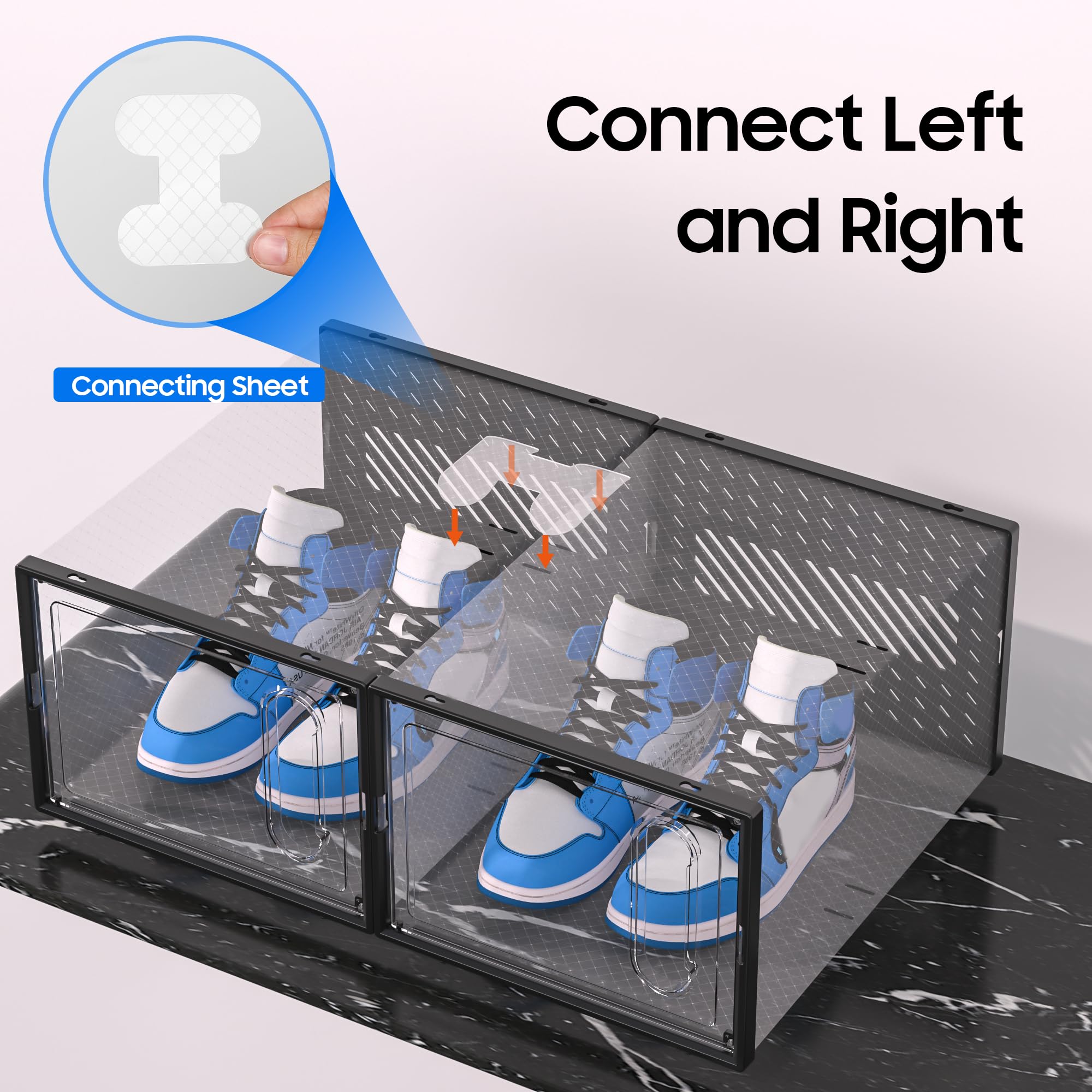 EWONLIFE Grande scatola portaoggetti per scarpe con porta magnetica, confezione da 12 pezzi, in plastica trasparente, impilabile, per armadio, scarpiera, contenitori per scarpe da ginnastica,