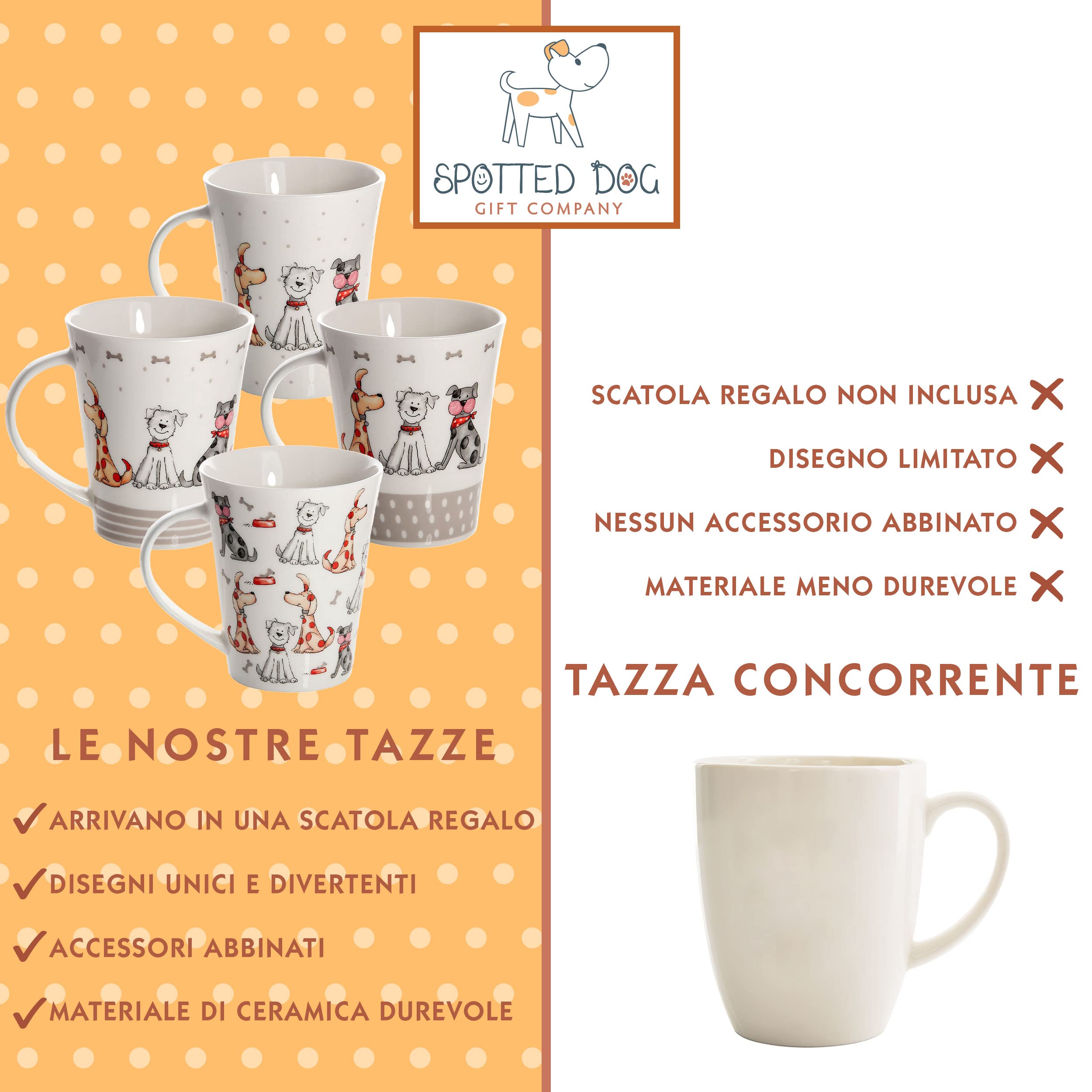 SPOTTED DOG GIFT COMPANY Set di Tazze da Caffè con Cani, Set di Tazze Grandi, Tazze Colazione da Caffè Tè in Ceramica con Carino Cani, Regalo per Cani per Donne Uomini