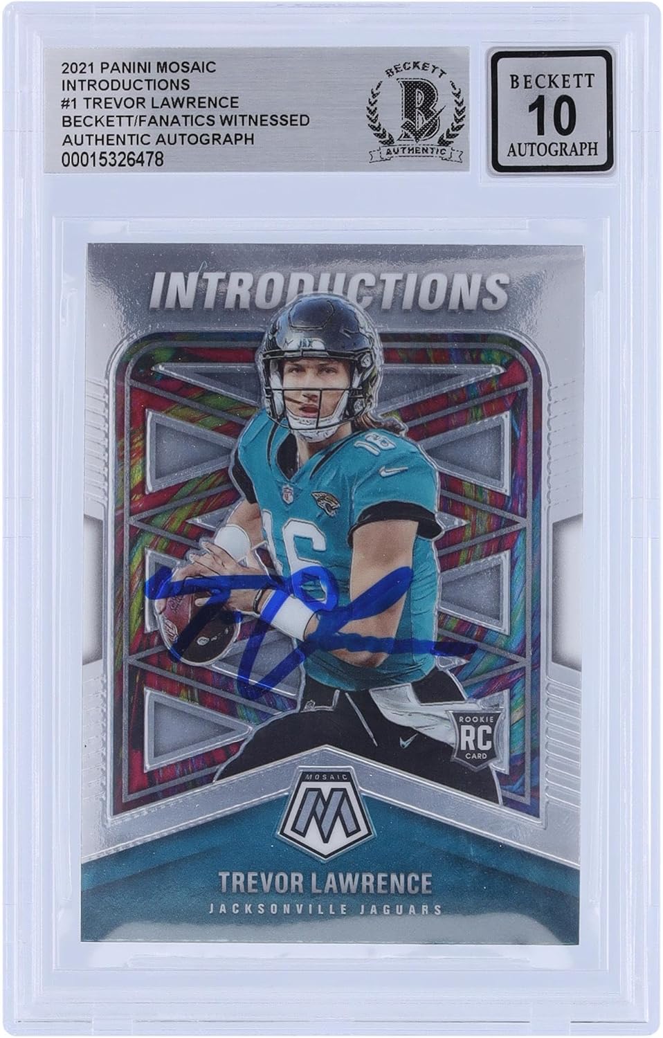 Trevor Lawrence Jacksonville Jaguars Autographed 2021 Panini Mosaic Introductions #I-1 Beckett Fanatics Witnessed Authenticated 10 Rookie Card - Football Slabbed Autographed Rookie Cards
