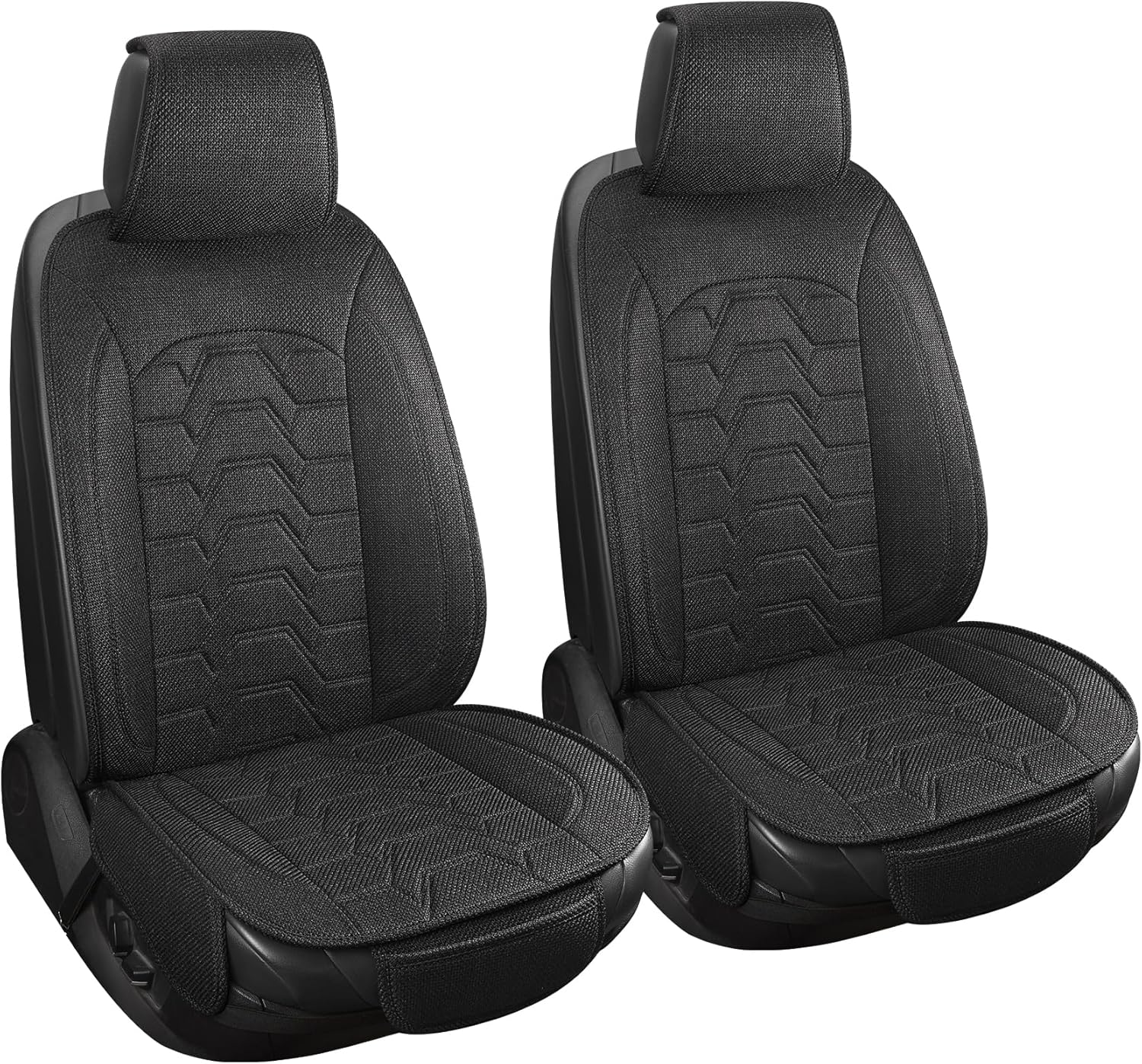 Linen car Seat Covers Breathable Cloth Fabric Seat Protector Front seat Covers Universal Fit for 95% Automotive, Car, Van, SUV, Trucks?Black?2PCS? Black Front Linen